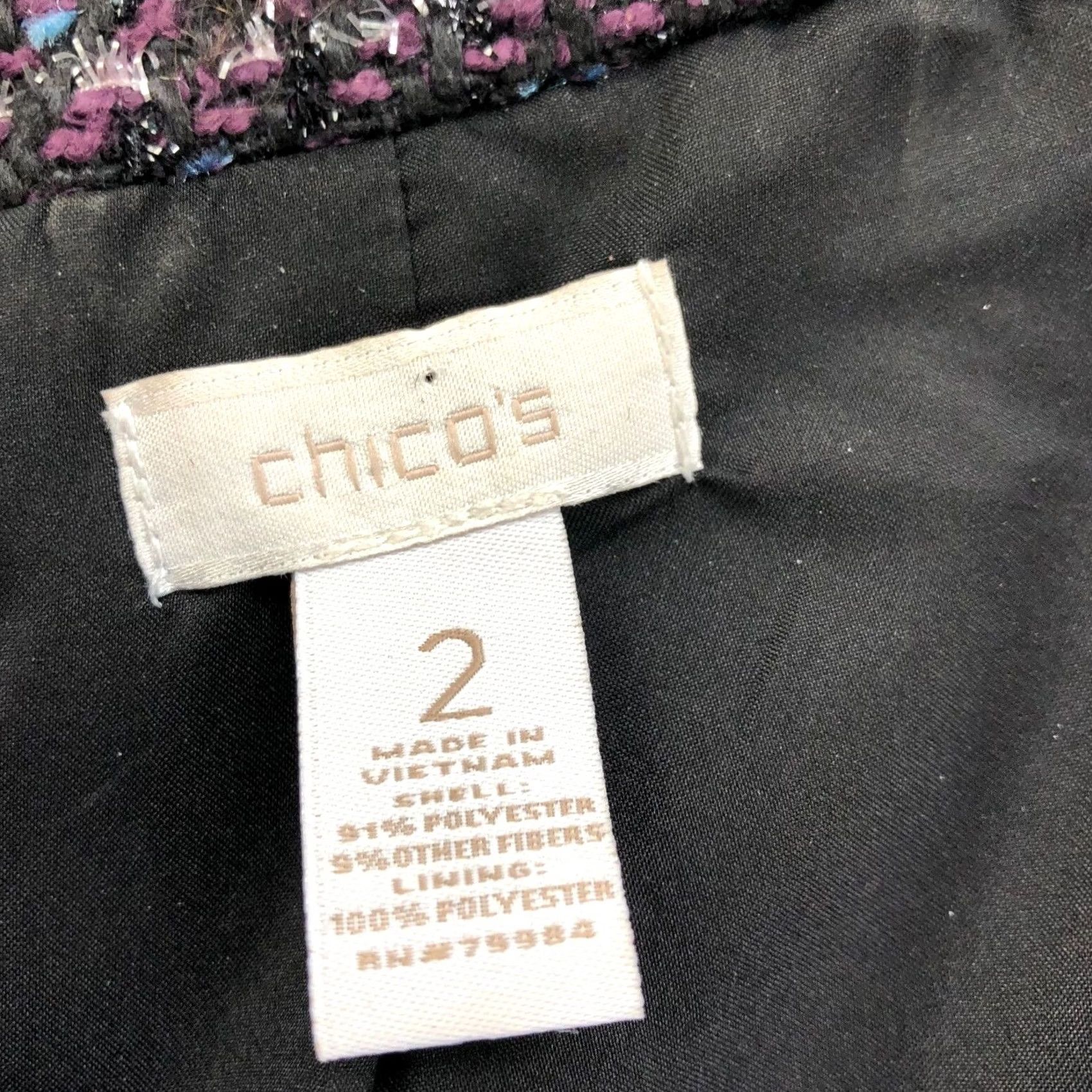 Vintage Chico's Purple Tweed Open Front Womens Jacket Blazer Style Wool Polyester Blend Mid-Length Button Closure Size XS / US 0-2 / IT 36-38 - 5 Thumbnail