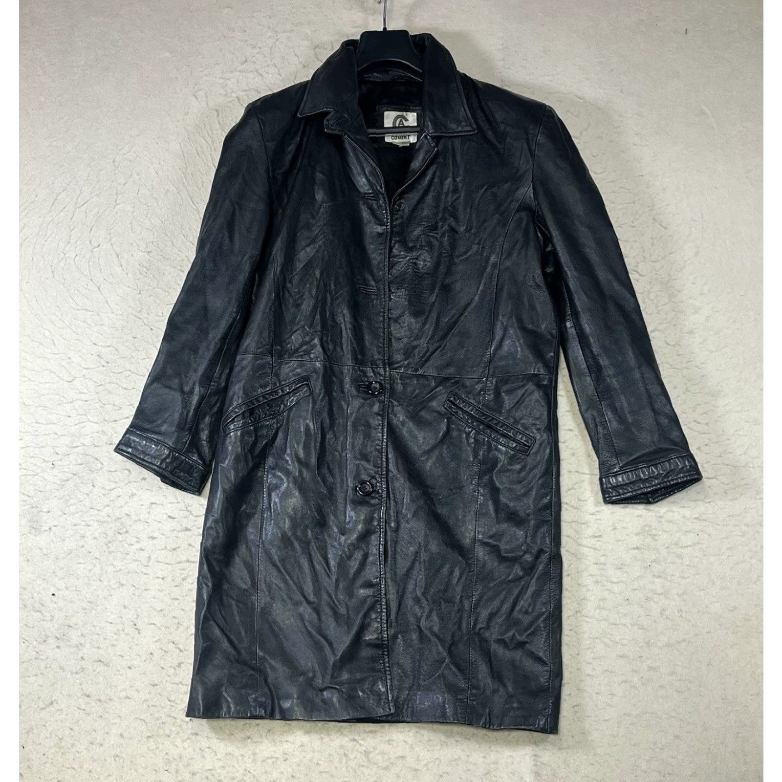 Vintage VINTAGE Comint Women Leather Trench Coat Long Coat Size M Black 90s Style Oversized Button Closure Women Size M / US 6-8 / IT 42-44 - 2 Thumbnail