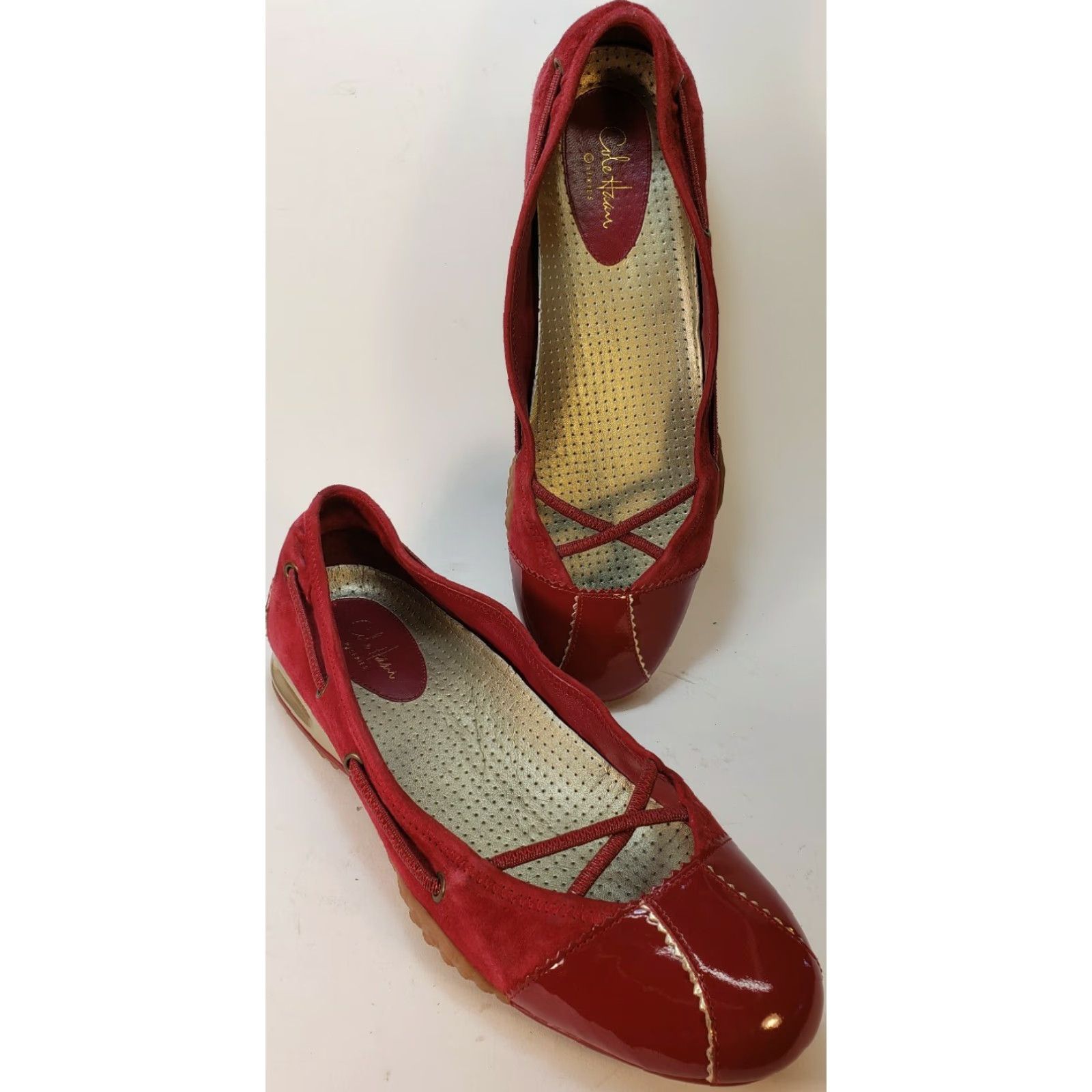 Cole Haan Cole Haan Nike Air System Women's Flats 8.5AA Red Elastic Cross Strap Patent Toe Shoes - Flat, Slip-On, Narrow AA, Leather Lining Women’s Size US 9 / IT 39 - 4 Thumbnail