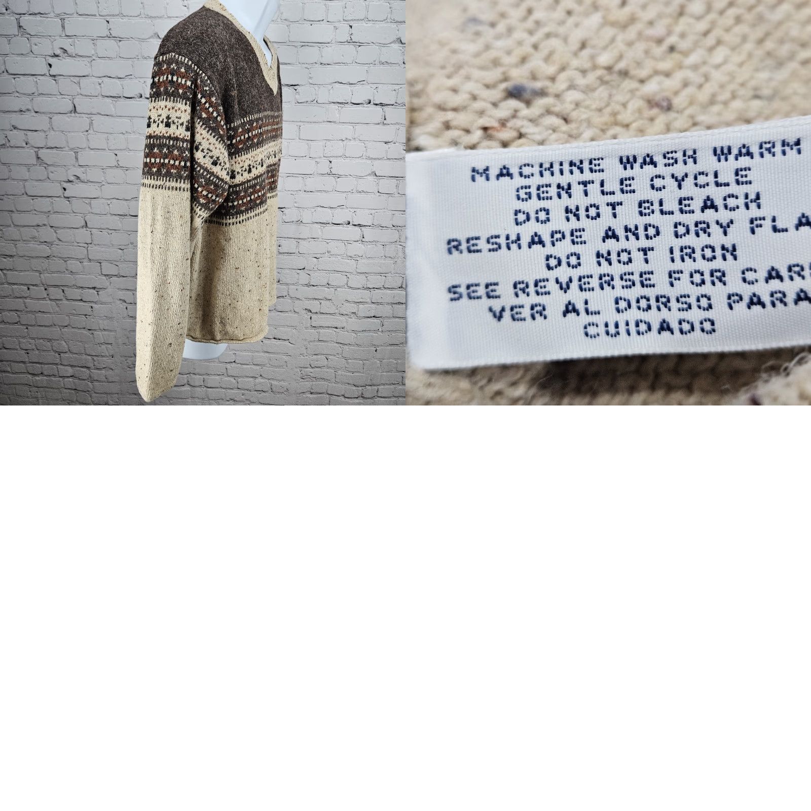 Vintage VINTAGE Arizona Jean Co Brown Wool Blend Knit Fair Isle Pullover V Neck Sweater M Mens Pullover Knit Wool Fair Isle Brown M Size US M / EU 48-50 / 2 - 9 Thumbnail