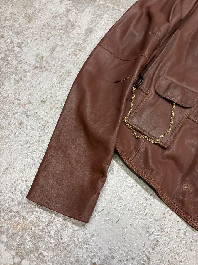 Marithe + Francois Girbaud 2000s Marithé + François Girbaud Brown Asymmetrical Leather Jacket Size S / US 4 / IT 40 - 8 Thumbnail