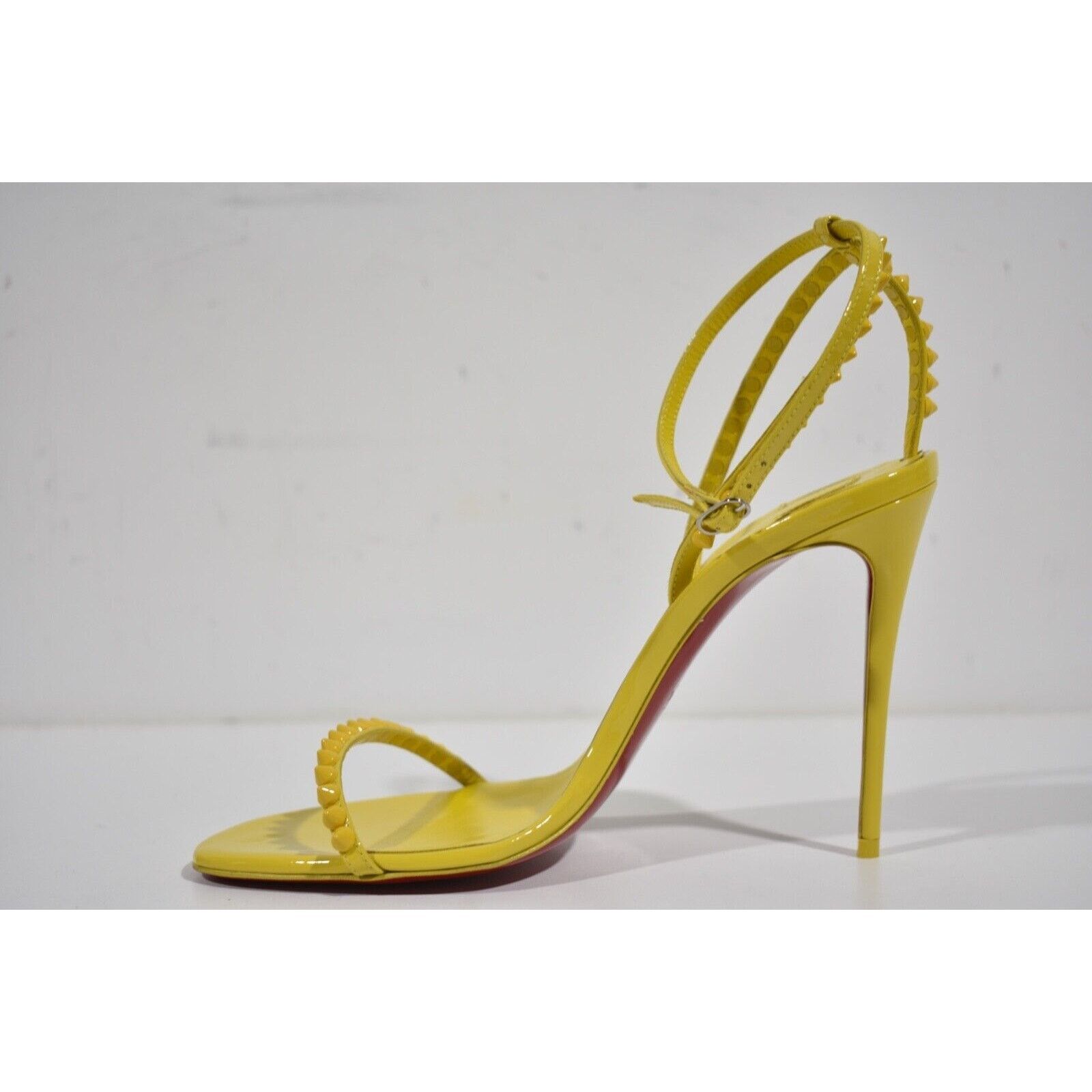 Christian Louboutin So Me 100 Yellow Patent Ankle Strap Sandal Heel Pump 38.5 Size US 8.5 / IT 38.5 - 8 Thumbnail