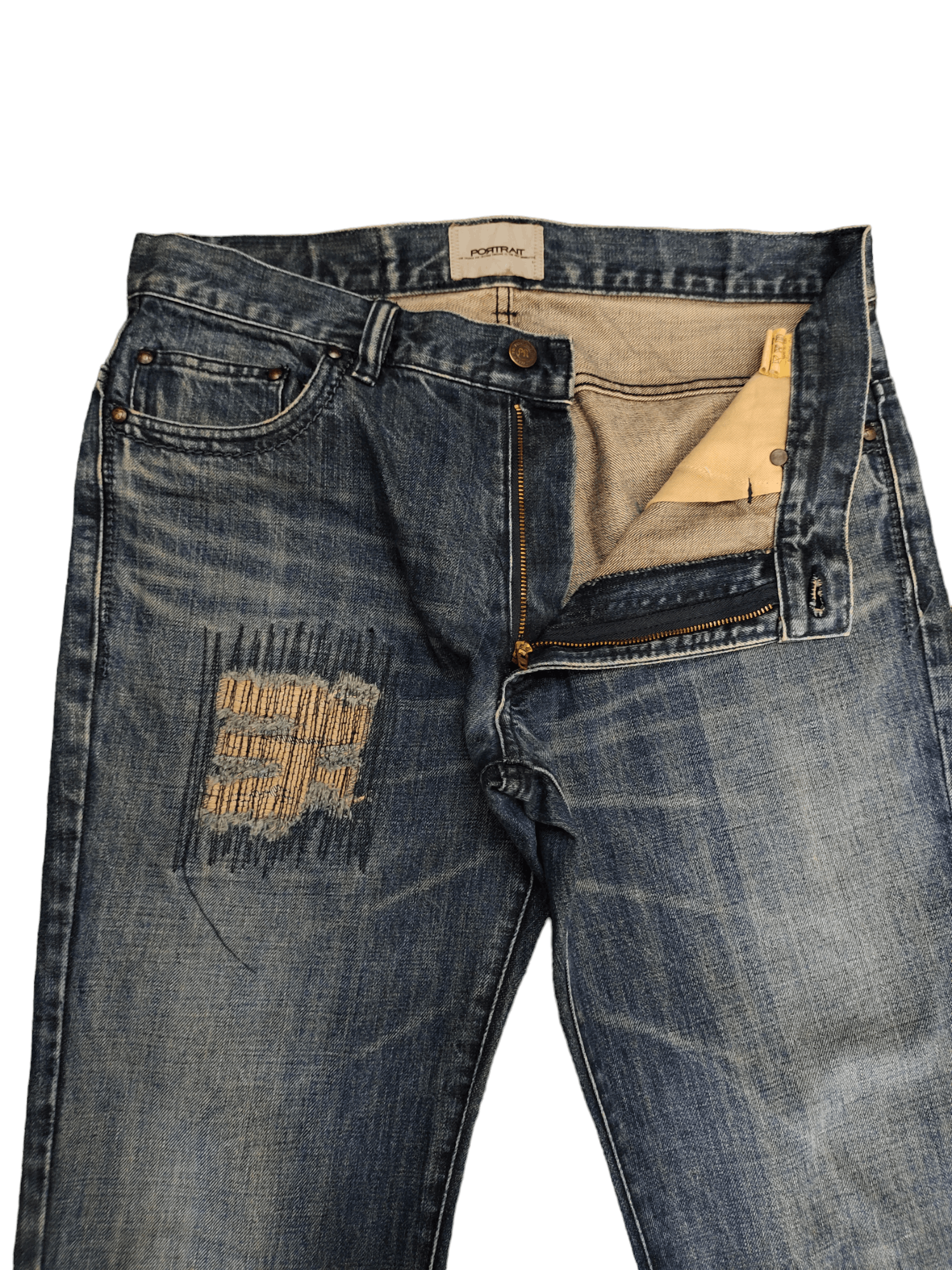 Le Grande Bleu (L.G.B.) Flare Jeans Portrait Japan Sew Distress Denim Bootcut Y2k Size US 33 - 10 Thumbnail
