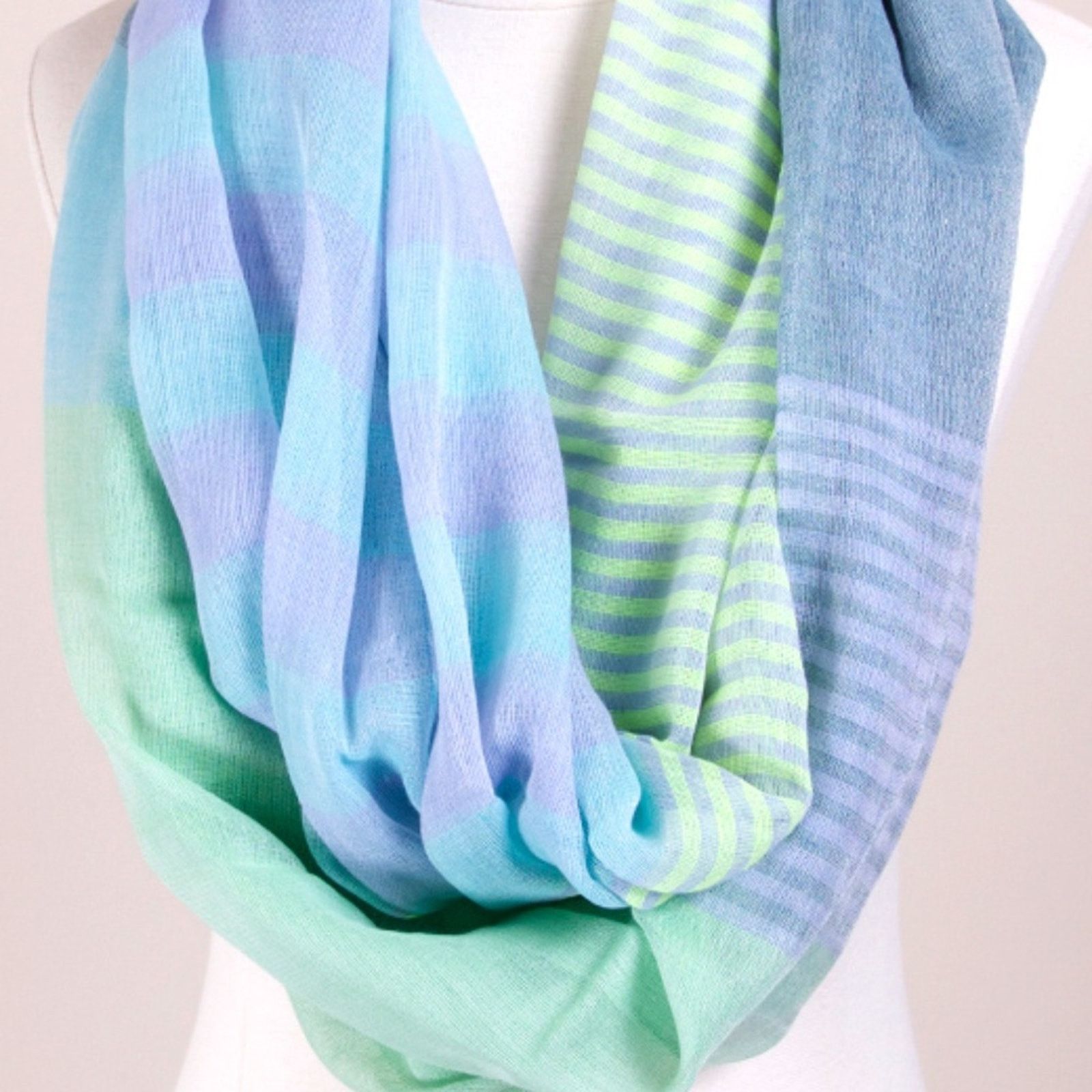 Other NEW Blue Mint Purple Stripe Color Block Cowl Infinity Scarf Size ONE SIZE - 2 Thumbnail