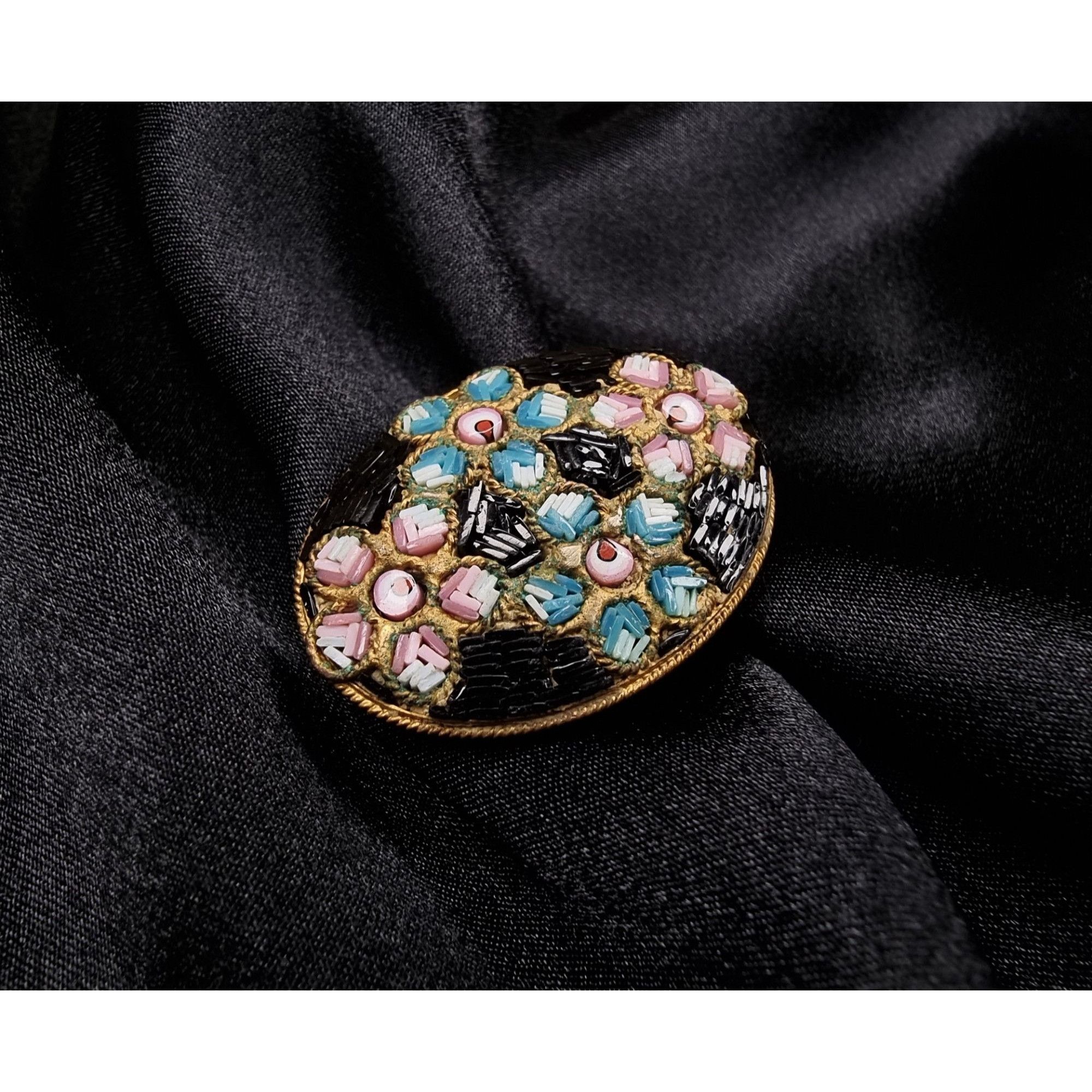 Vintage Vintage 1940s Made In Italy Signed Mosaic Brooch With Floral Size ONE SIZE - 3 Thumbnail