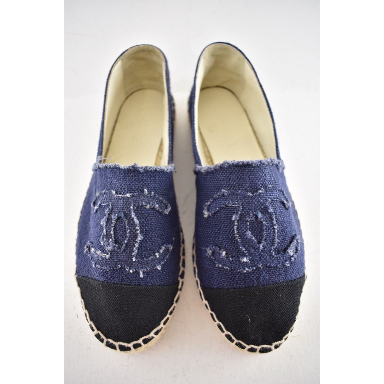 Chanel Chanel REV Blue Black Linen Canvas CC Logo Double Sole Size US 7 / IT 37 - 8 Thumbnail