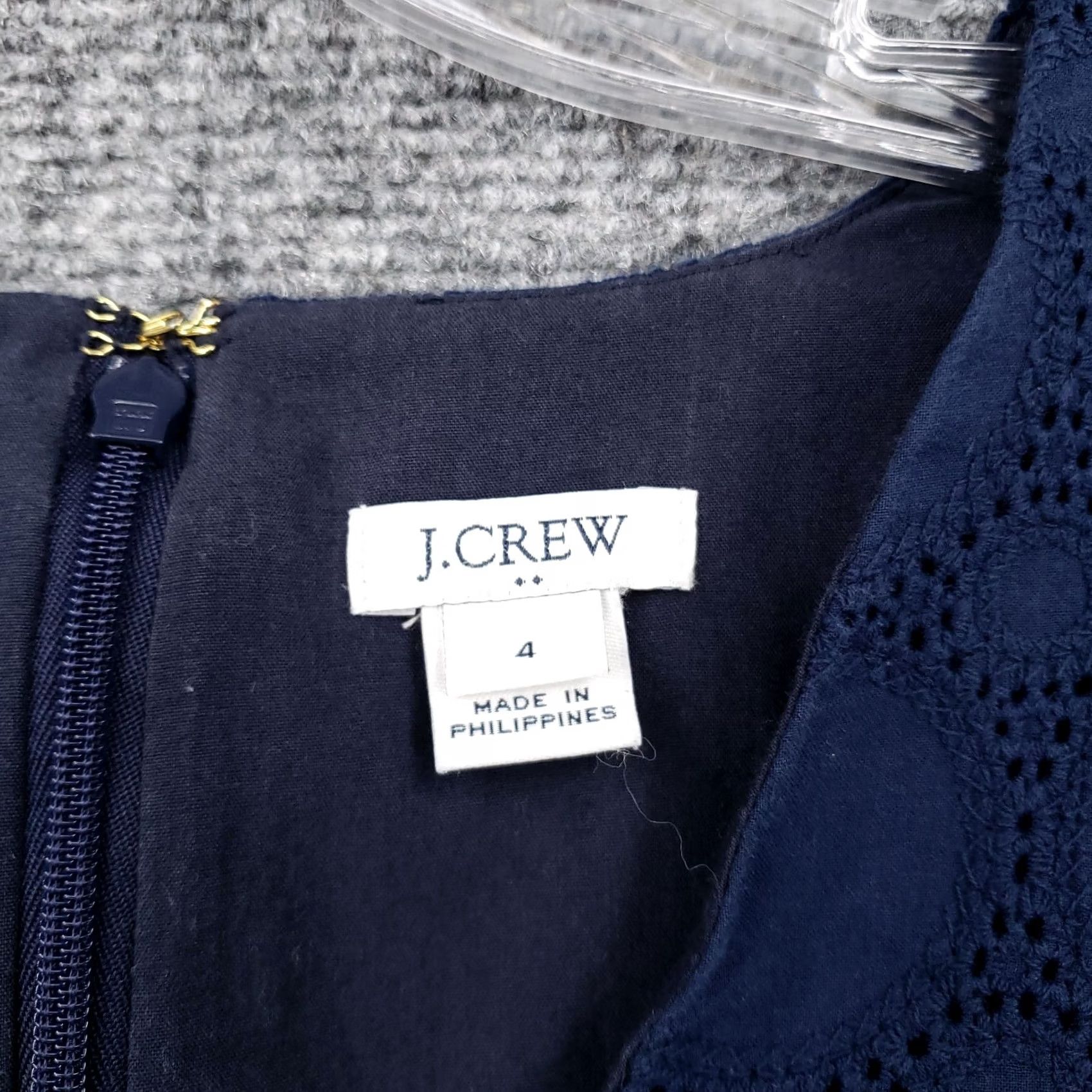 J.Crew J.CREW Dress Womens 4 Navy Blue V-Neck Lace Eyelet Knee Length Scalloped Hem Size S / US 4 / IT 40 - 7 Thumbnail