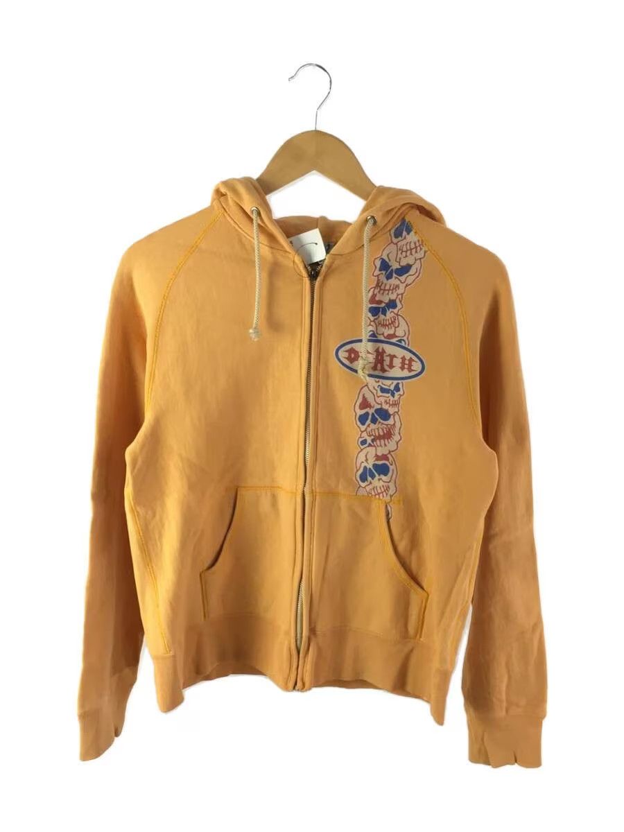 image of Hysteric Glamour "death" Skull Zip Hoodie in Orange, Men's (Size Small)