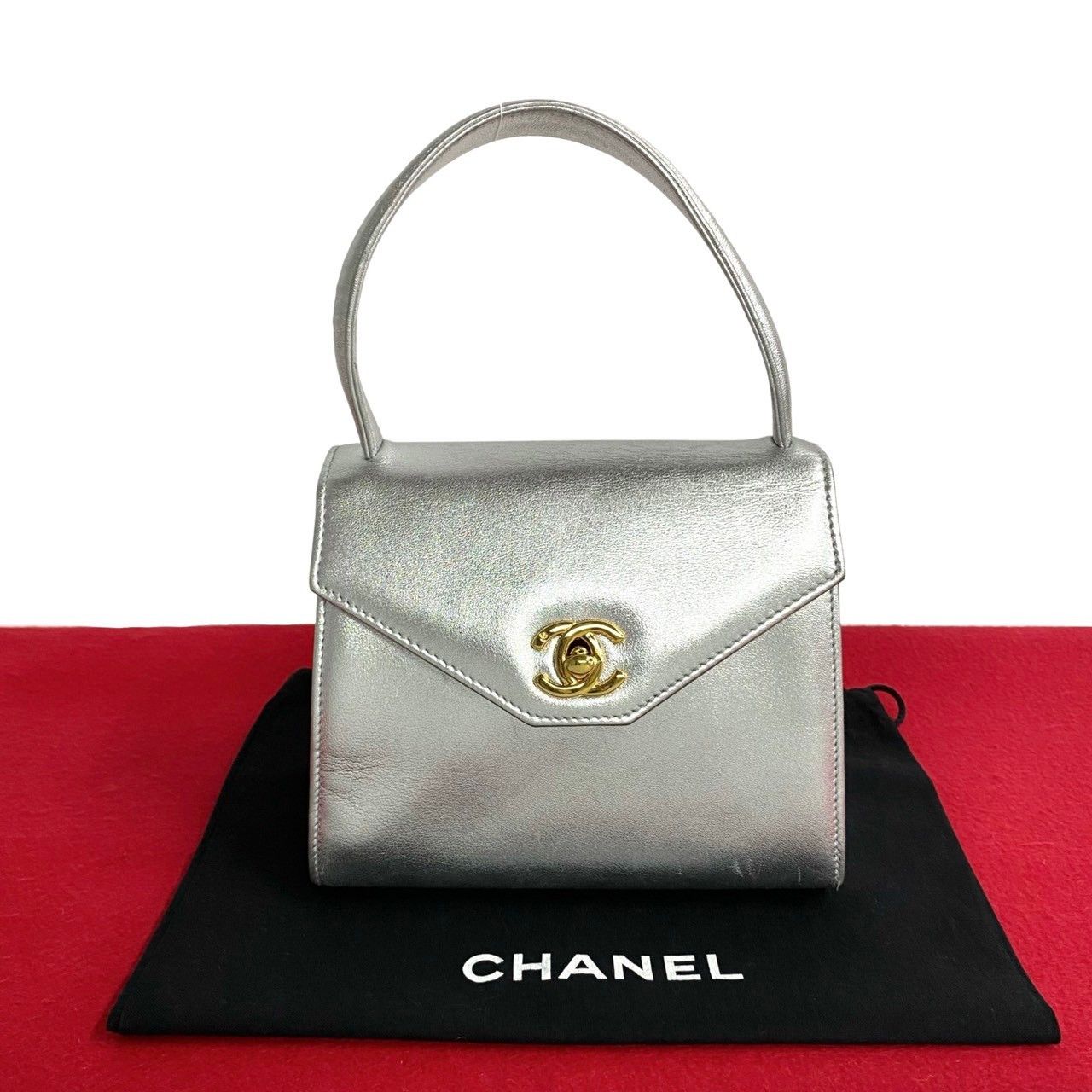 image of Chanel Cc Metallic Kelly Bag in Silver, Women's