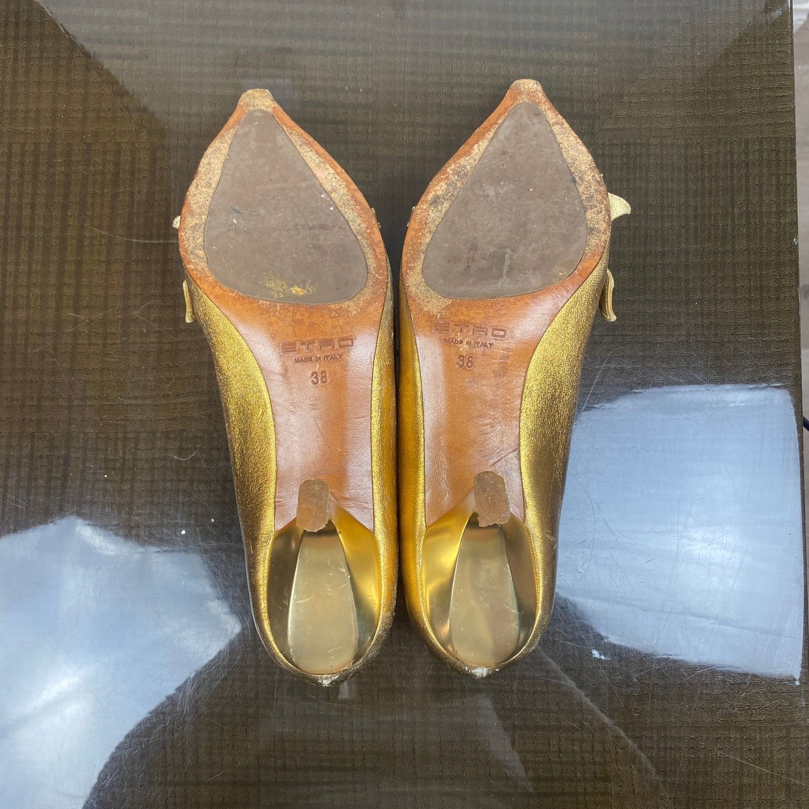 Etro Etro Nero 7787 Gold Pointed Toe Kitten Heels Women's 38 US 8 Size US 8 / IT 38 - 7 Thumbnail