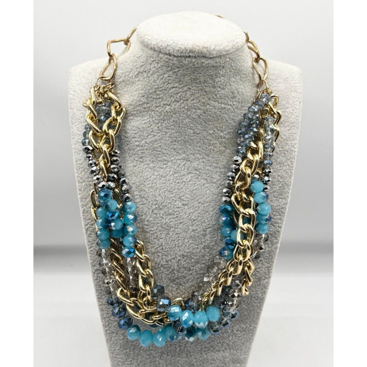 Other Blue crystal gold chain multi strand necklace Size ONE SIZE - 1 Thumbnail