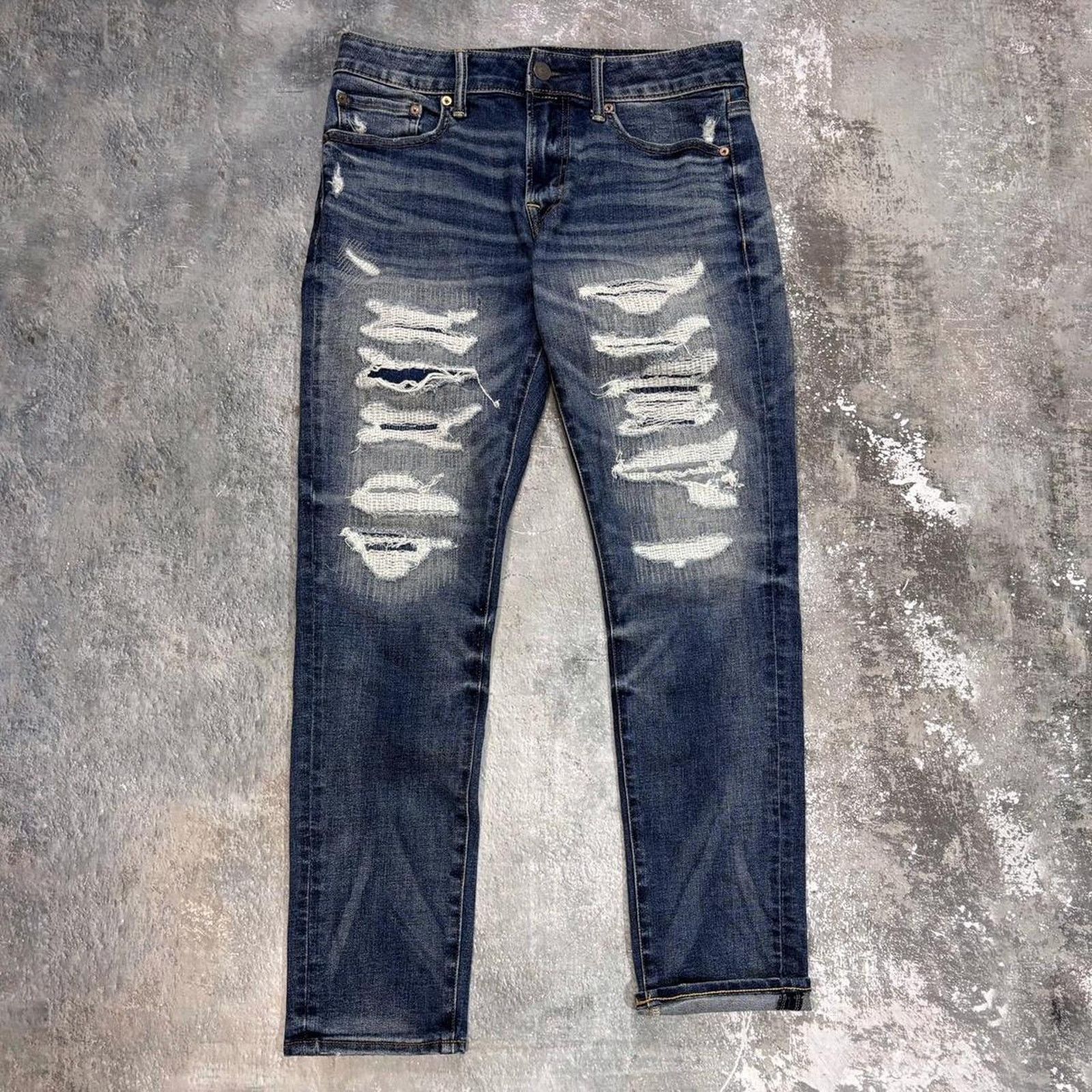 American Eagle Outfitters × Japanese Brand × Vintage Y2K Boro Overstitched American Eagle Jeans Distressed32 x 30 Size US 32 / EU 48 - 1 Thumbnail