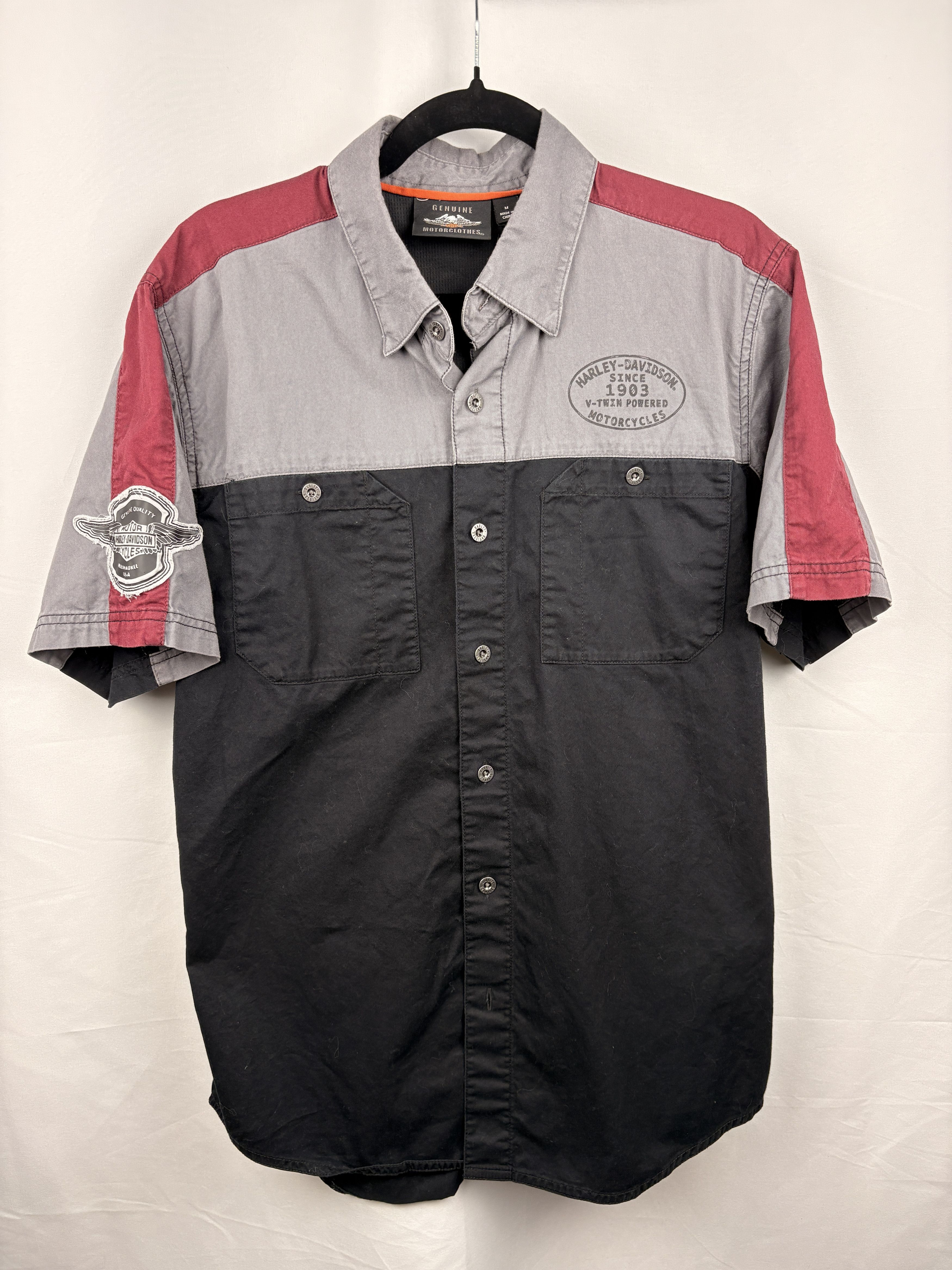 Harley Davidson Men’s Harley-Davidson Colorblock Work Shirt Black Grey Red Size US M / EU 48-50 / 2 - 1 Thumbnail