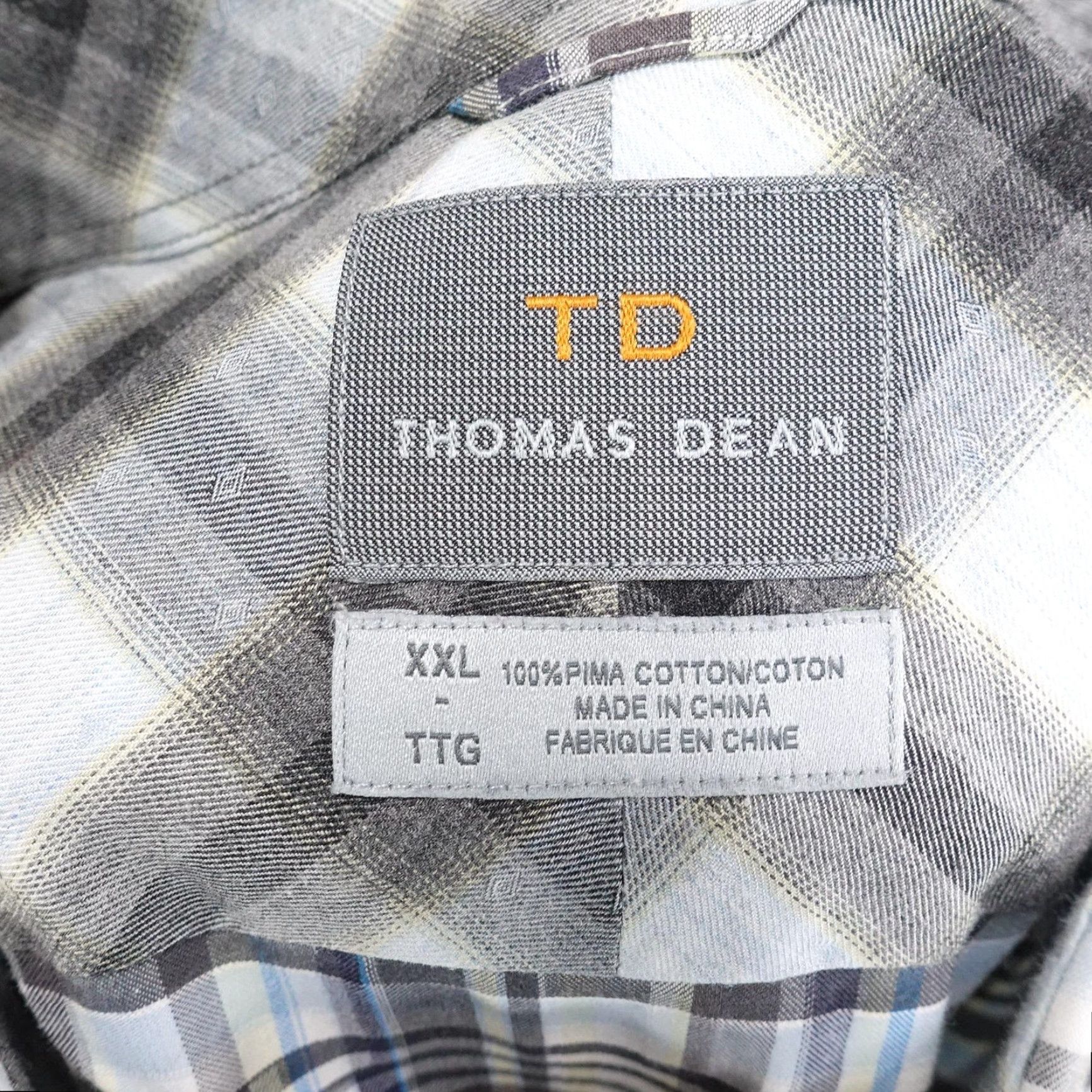 Vintage Thomas Dean Shirt Mens 2XL Gray Blue Plaid Short Sleeve Button Up Pima Cotton Embroidered Size US XXL / EU 58 / 5 - 7 Thumbnail