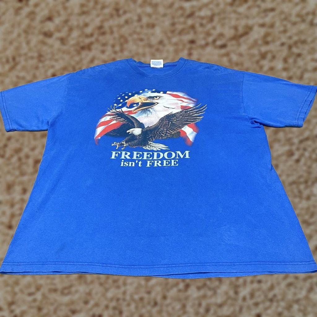 Hanes VINTAGE Hanes Heavyweight Shirt Mens XL Blue Patriotic Bald Eagle American Flag Freedom Shirt Mens XL Blue Size US XL / EU 56 / 4 - 1 Thumbnail