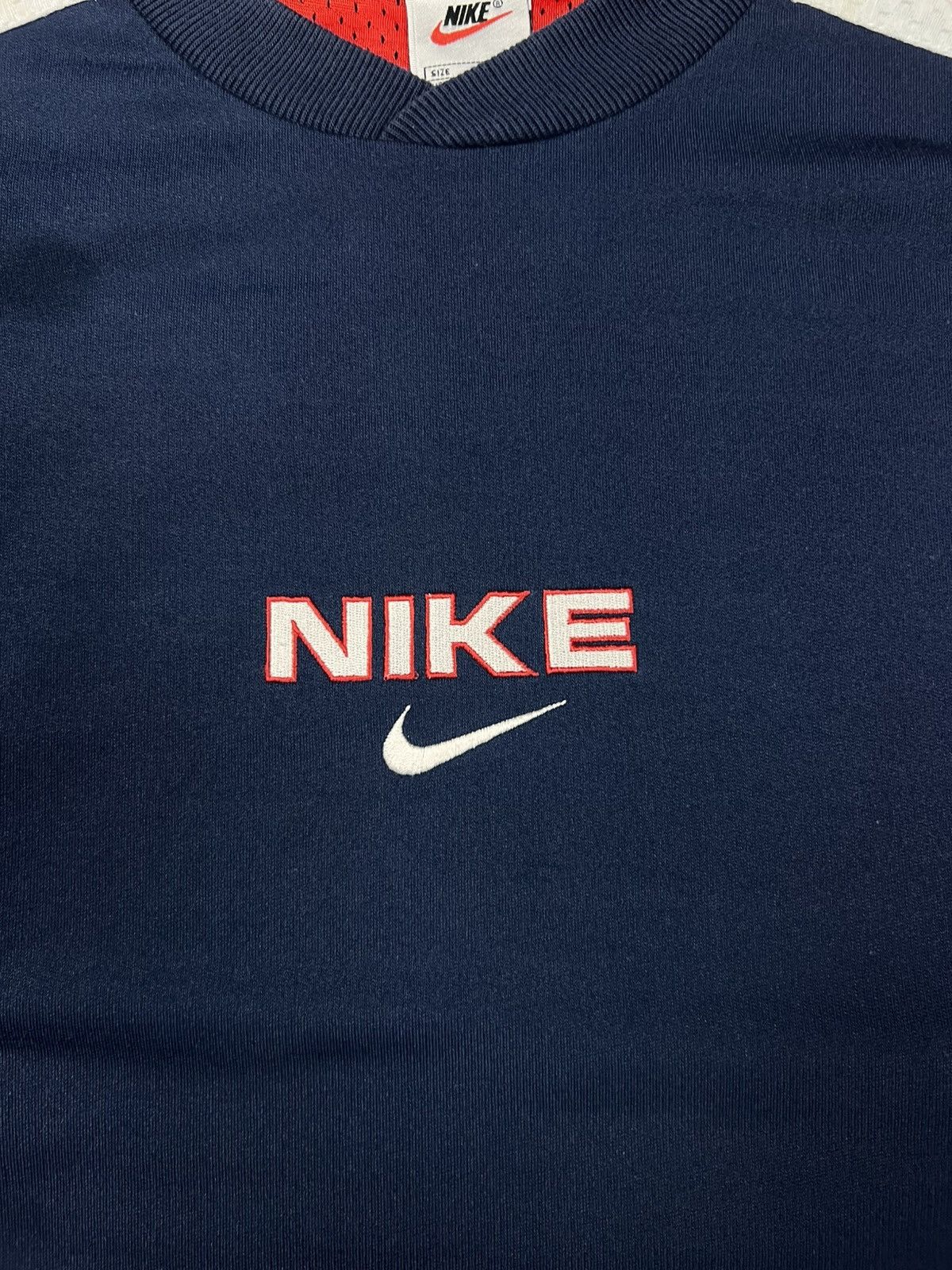 Nike Vtg Nike Center Swoosh Sweatshirt Navy Red Y2K Boxy Fit XL Size US XL / EU 56 / 4 - 5 Thumbnail