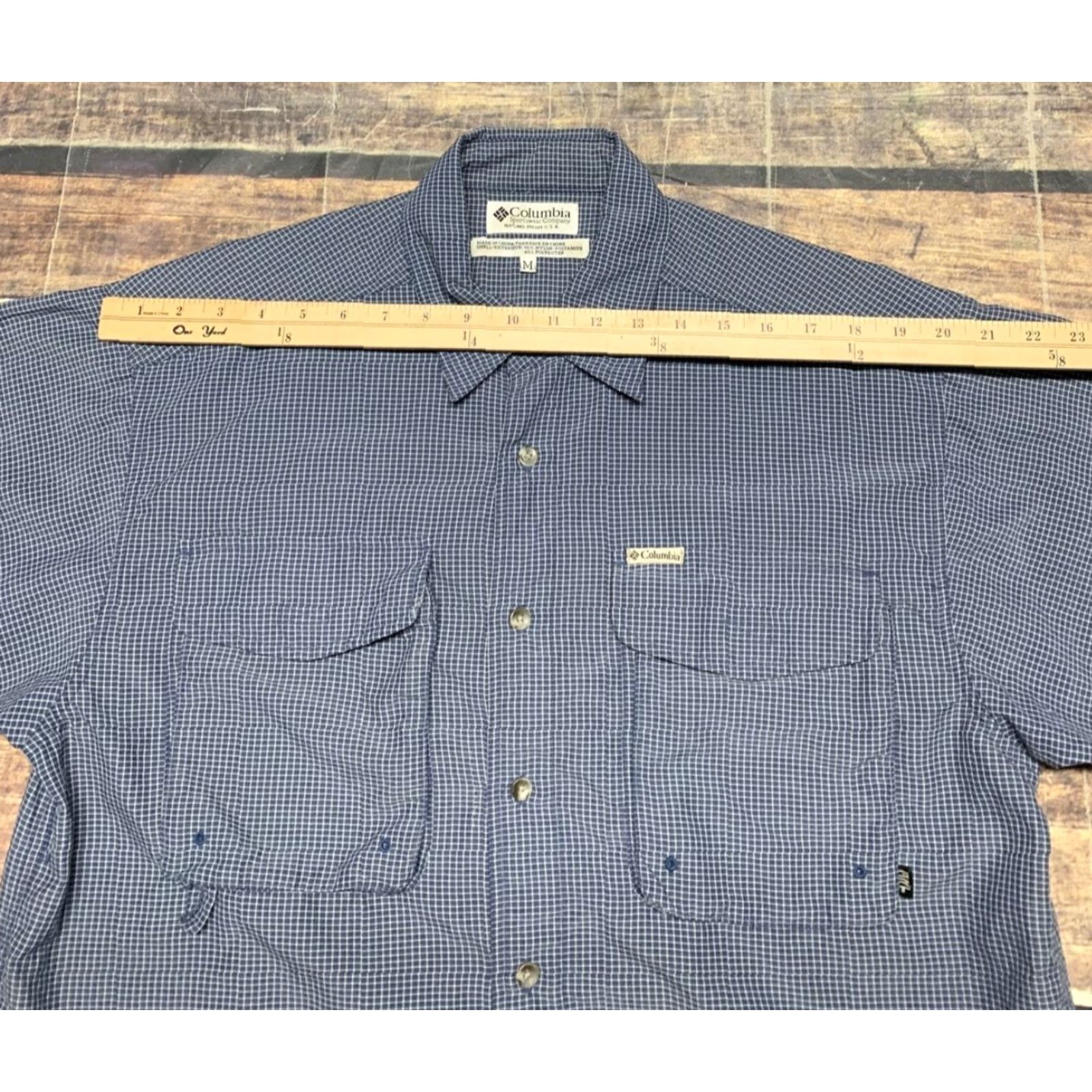 Vintage Columbia GRT Sportswear Mens Short Sleeve Button-Down Plaid Blue White MEDIUM Shirt Size US 31 - 3 Thumbnail