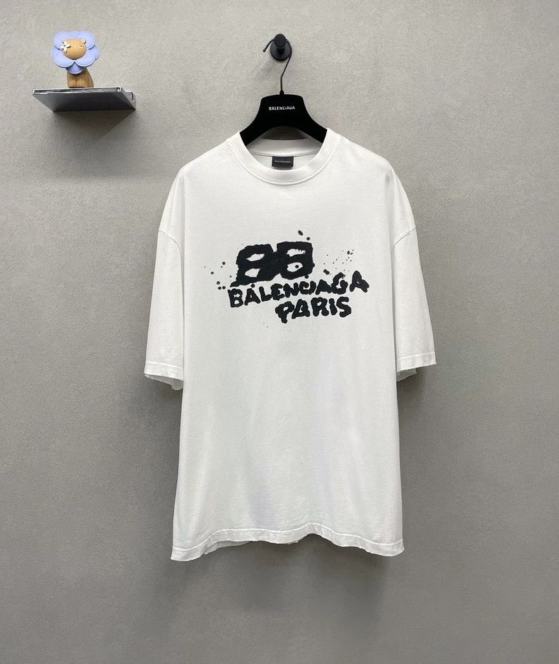 Balenciaga Balenciaga White Double B Short Sleeve Size US L / EU 52-54 / 3 - 1 Thumbnail