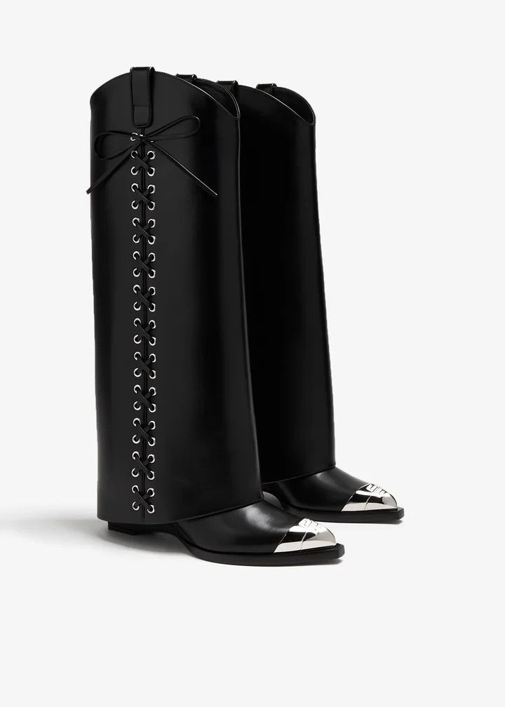 Givenchy o1n1vont0226 Shark Lock Cowboy Boots in Black Size US 7 / IT 37 - 4 Thumbnail