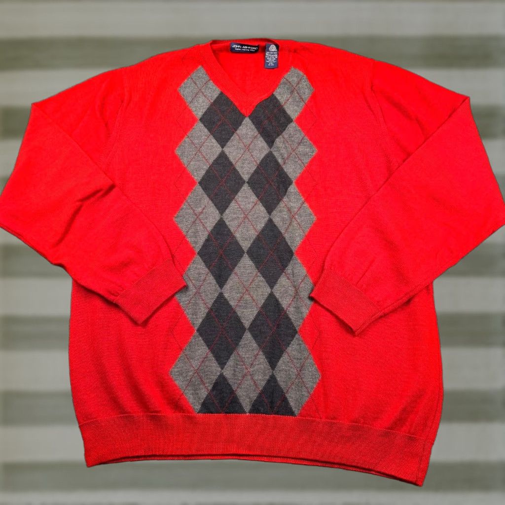 Vintage VINTAGE John Ashford Sweater Mens 2XL Red Argyle Extra Fine Merino Wool Made Italy Size US XXL / EU 58 / 5 - 1 Thumbnail