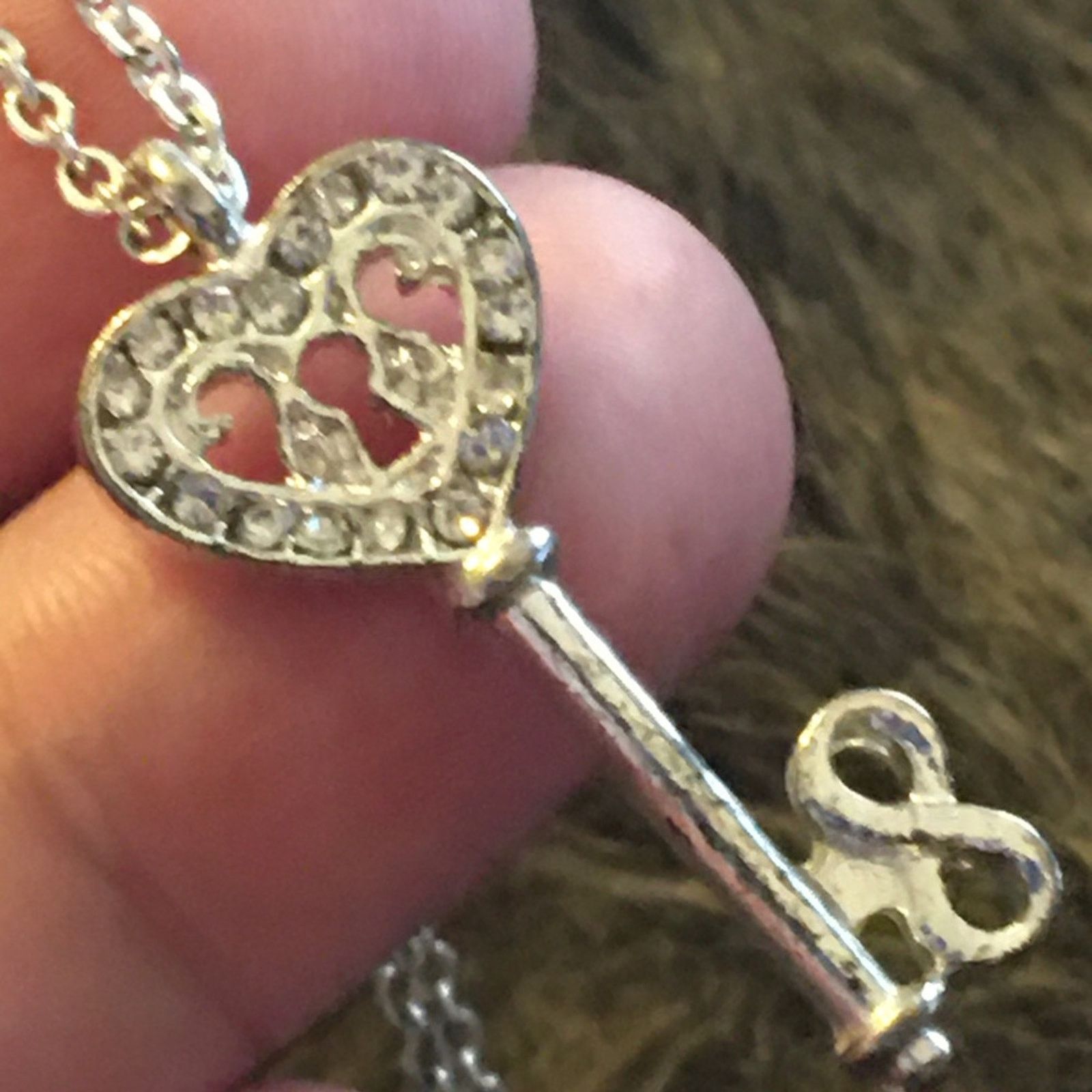Vintage Vintage silver tone rhinestone key necklace Size ONE SIZE - 8 Thumbnail