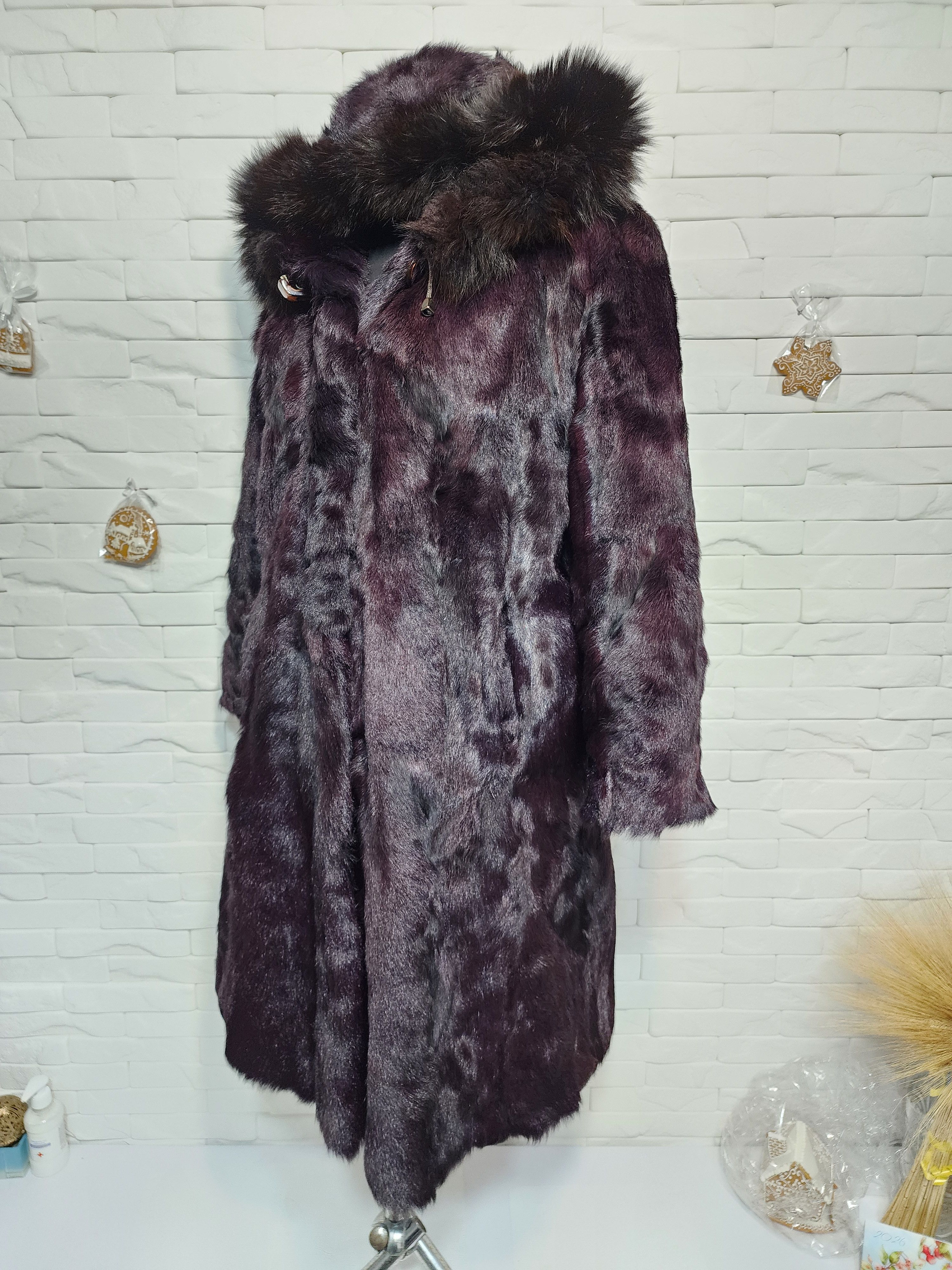 Furla Black Goat Fur Coat: Women's Warm Hooded Outerwear Size XL / US 12-14 / IT 48-50 - 2 Thumbnail