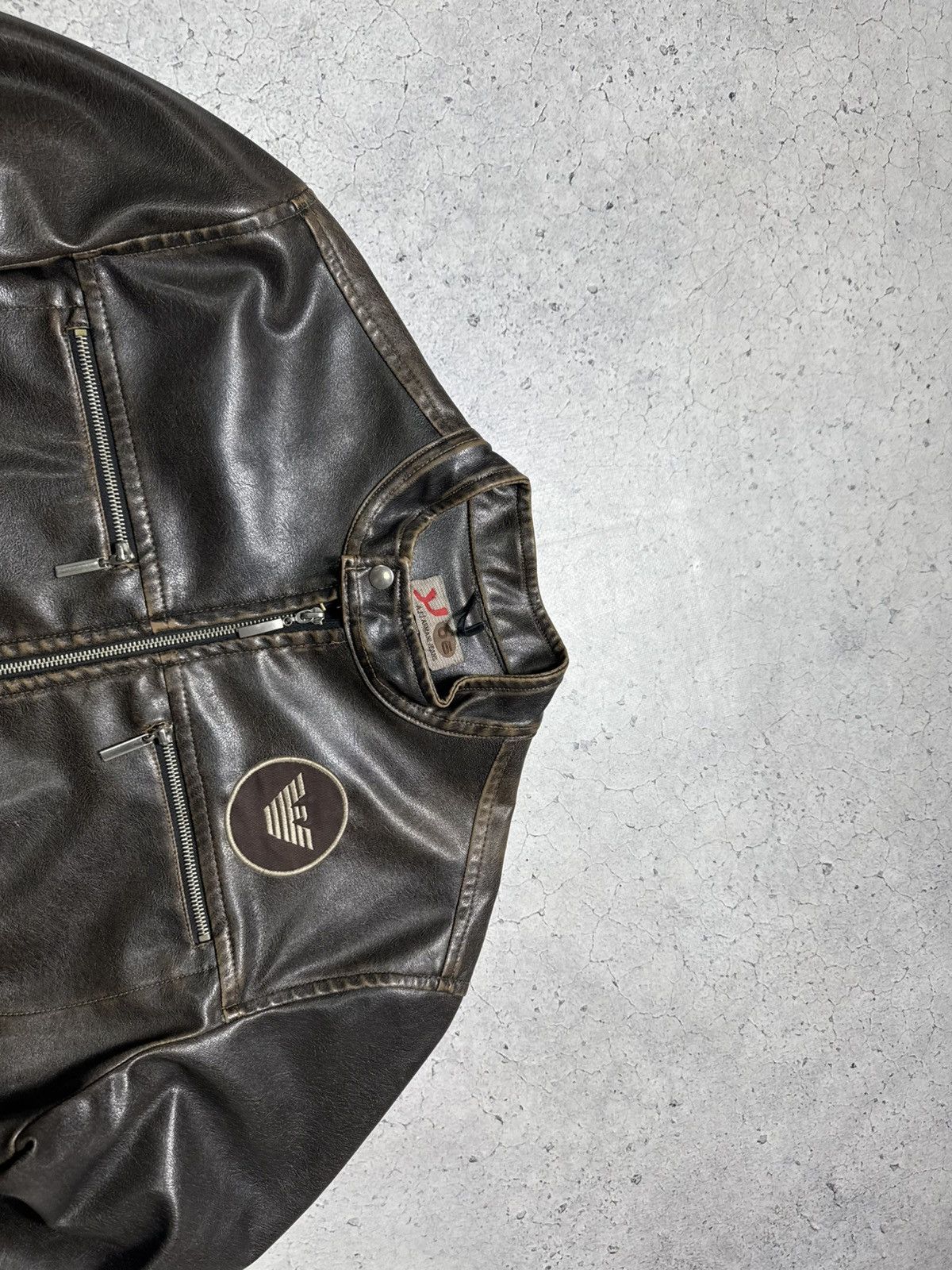 Emporio Armani Armani Jeans Vintage Leather Jacket Big Logo Brown Size US L / EU 52-54 / 3 - 4 Thumbnail