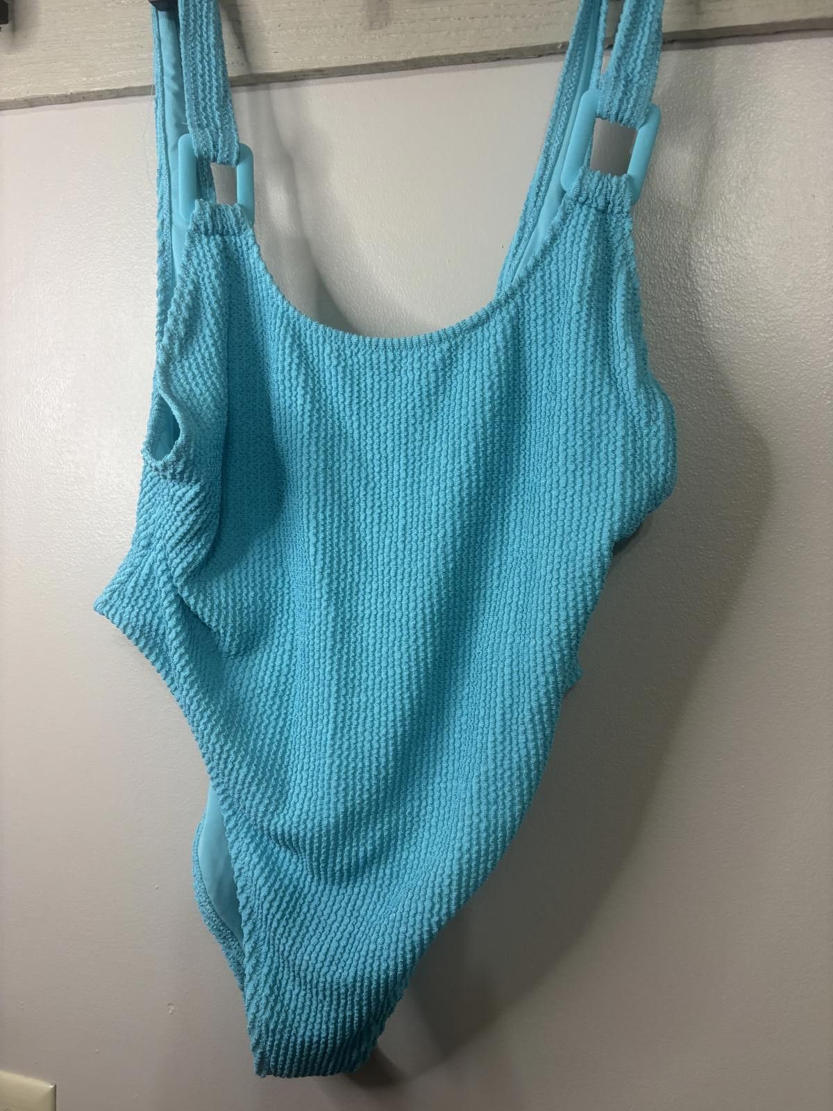 Designer Aerie Aqua Blue Ribbed One-Piece Swimsuit Large Size ONE SIZE - 1 Thumbnail