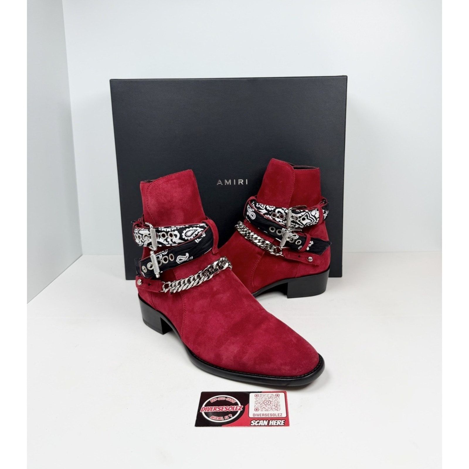 Amiri Size 8.5US - Amiri Chain Link Bandana Boots Merlot Red NEW Size US 8.5 / EU 41-42 - 1 Thumbnail