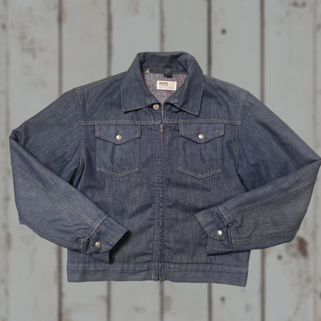 Vintage VINTAGE Montgomery Ward Denim Jacket Trucker Full Zip 42 Blue Cotton Denim Workwear 60s 70s Mens Womens Unisex Adults - 42 Size US XS / EU 42 / 0 - 1 Thumbnail