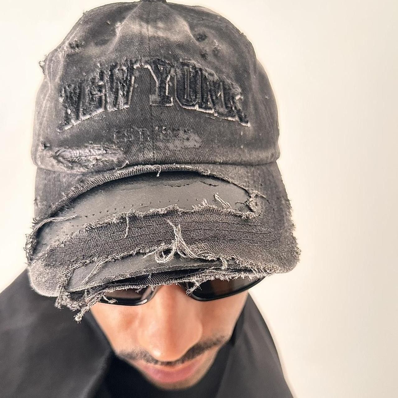 ASTROBOI* 'Basics' New York Black Distressed Grunge Hat