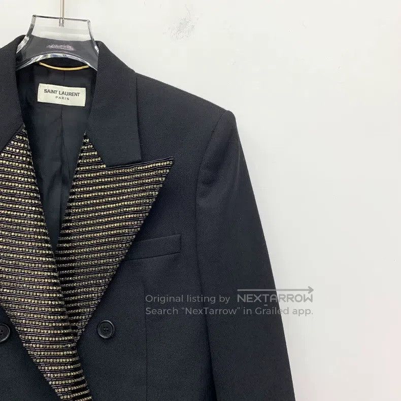 Saint Laurent Paris Saint Laurent Paris Black Diamond Embellished Velvet Colla Size XS / US 0-2 / IT 36-38 - 3 Thumbnail