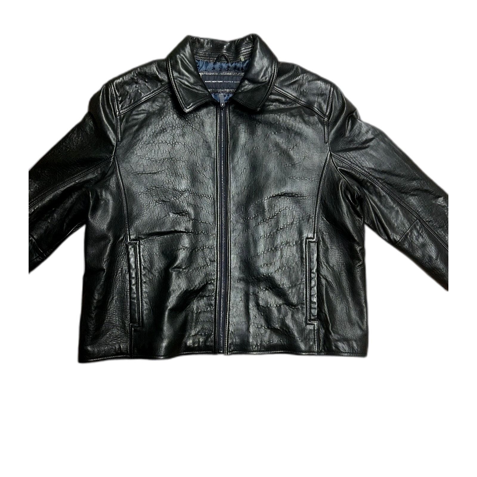 Andrew Marc Andrew Marc Black Leather Full Zip Bomber Jacket Motorcycle Size US XXL / EU 58 / 5 - 7 Thumbnail