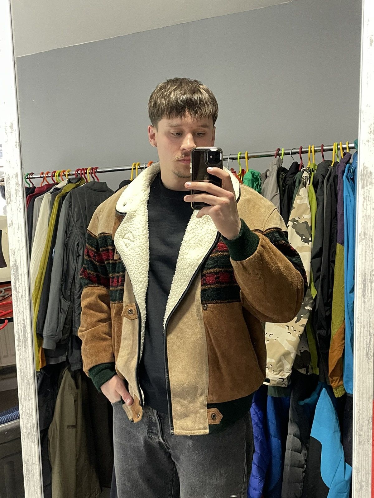 Vintage C&A Navajo Aztek Print jacket sheep skin suede Size US M / EU 48-50 / 2 - 9 Thumbnail