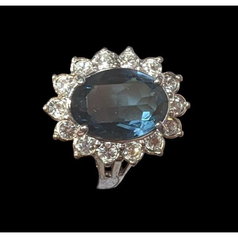 Other Elegant Whimsical Faux Sapphire Silver Tone Halo Ring Size 9 Size ONE SIZE - 13 Thumbnail