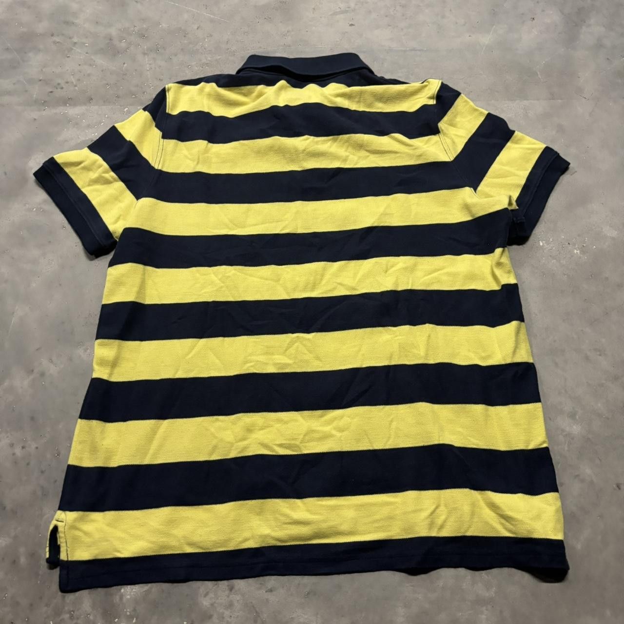 Japanese Brand × Vintage Crazy Vintage Y2K/2000s Yellow Navy Blue Striped Streetwear Polo Shirt! Size US L / EU 52-54 / 3 - 4 Thumbnail