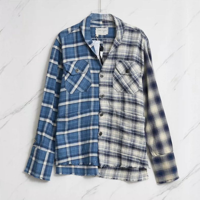 Greg Lauren greg lauren size 2Men's plaid patchwork shirt 2505-Nextarro Size US M / EU 48-50 / 2 - 1 Thumbnail