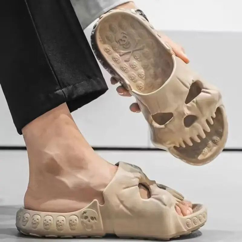 image of Designer Skull Slippers in Beige, Men's (Size 10)