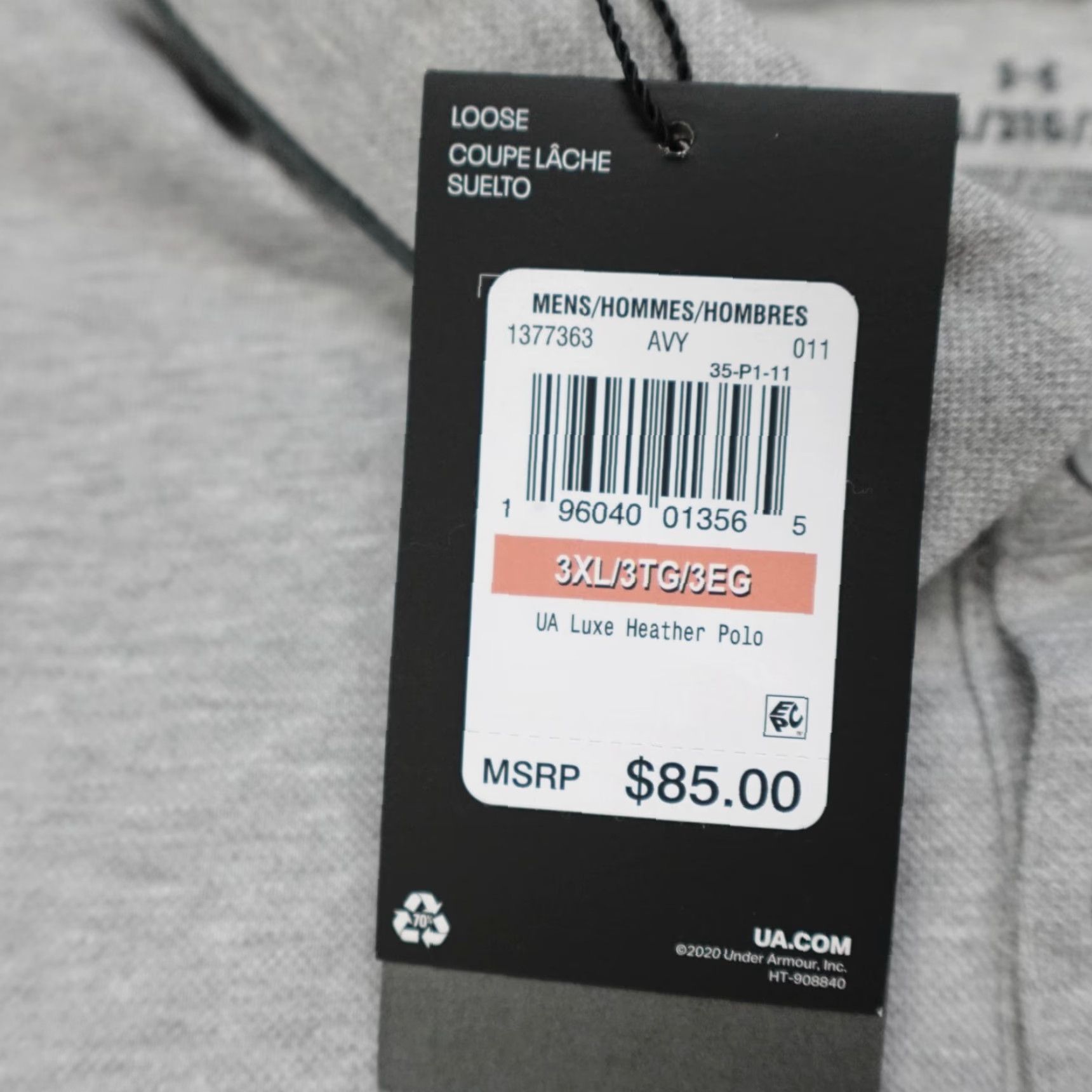 Under Armour Under Armour Polo Cotton Blend 3XL Men Gray Breathable Vanish Luxe Short Sleeve Collared Golf Activewear Logo Embroidered Shirt Size US XXL / EU 58 / 5 - 4 Thumbnail