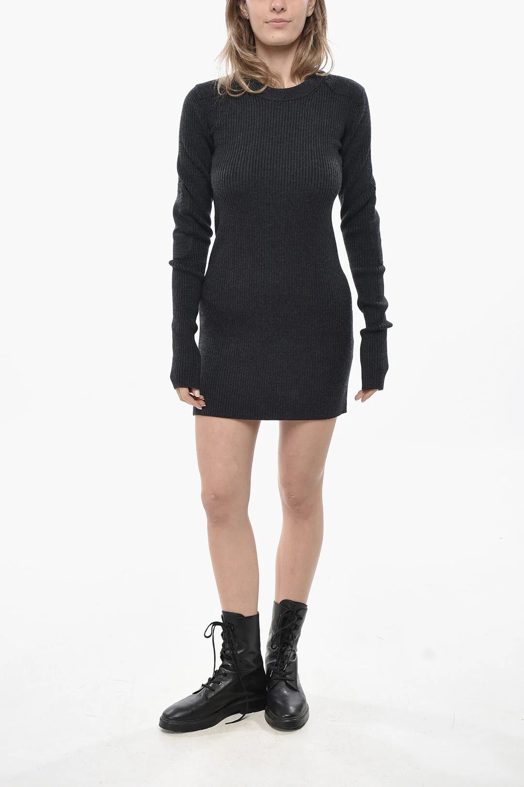 Isabel Marant og1mm0326 Ribbed-Knit Mini Dress in Grey Size L / US 10 / IT 46 - 1 Thumbnail