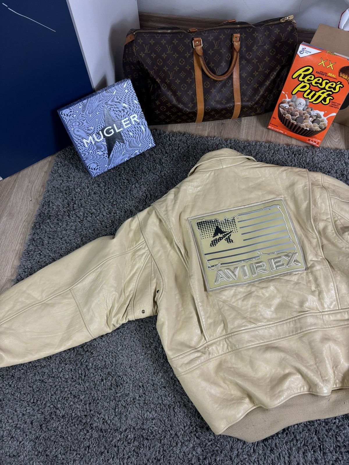 Avirex 🔥VINTAGE VARSITY LEATHER JACKET AVIREX USA FLAG BIG LOGO Size US XL / EU 56 / 4 - 11 Thumbnail