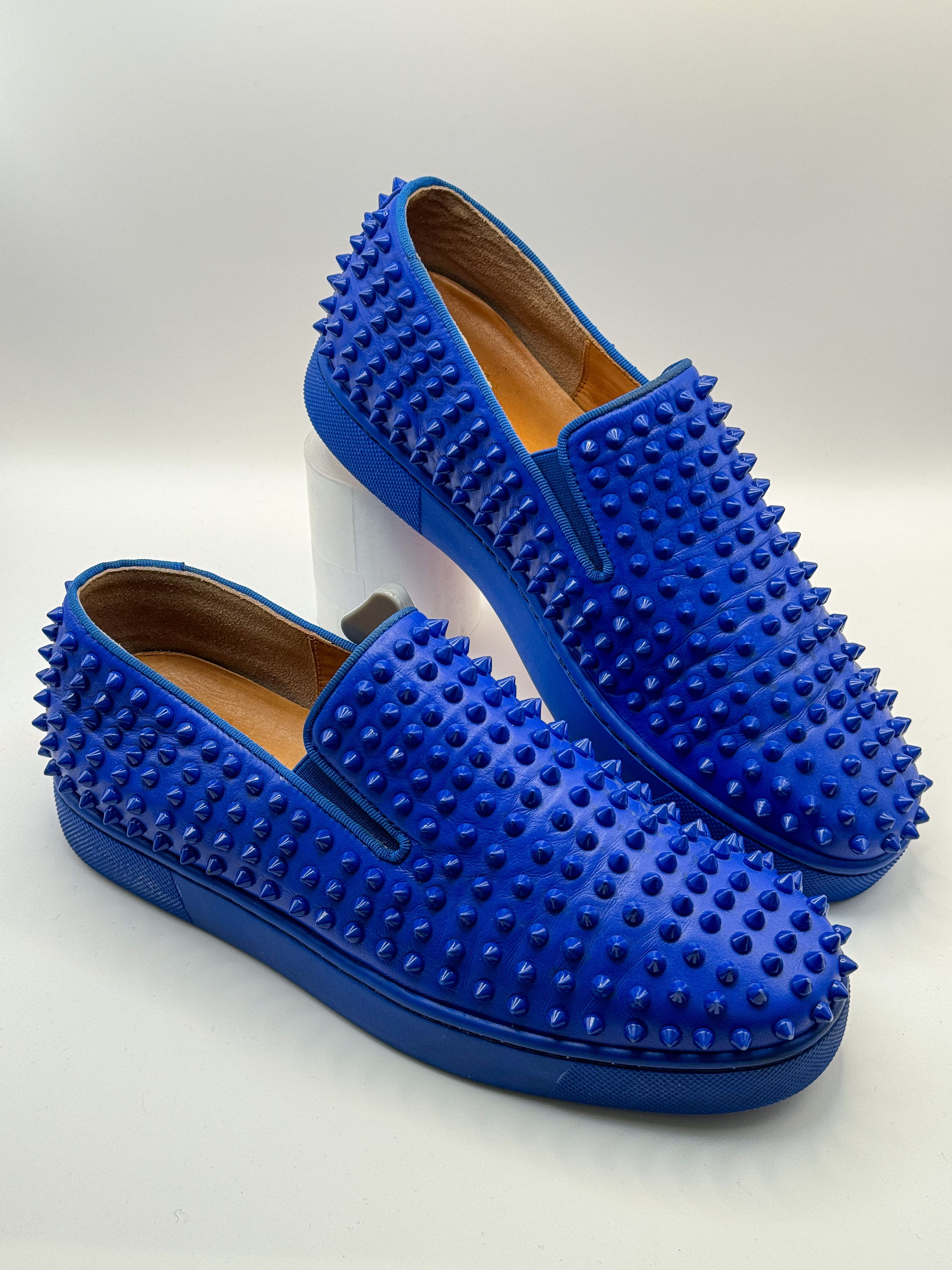 Christian Louboutin Blue Leather Roller Boat Spiked Slip On