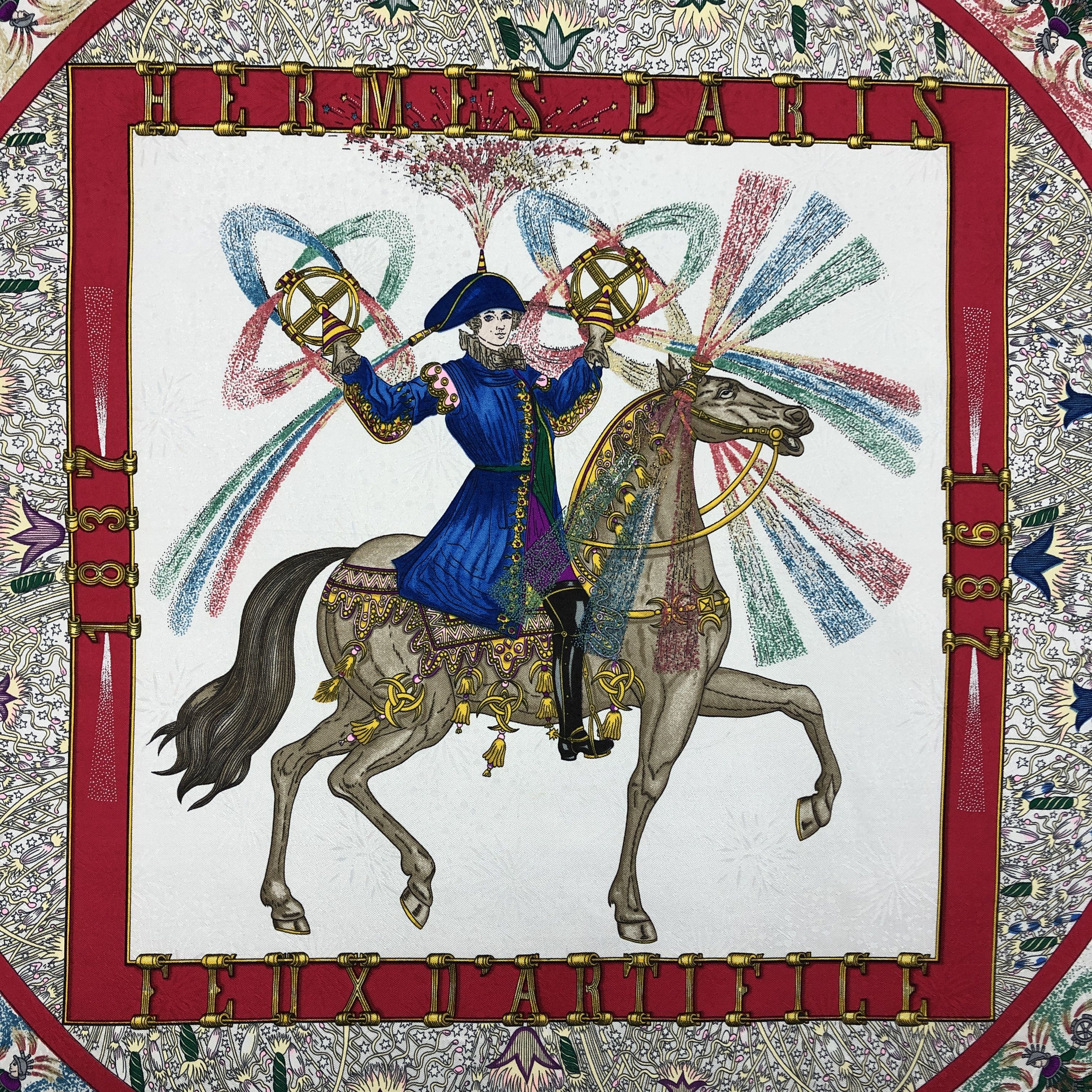 Hermes × Vintage Vintage Hermes Paris SILK Scarf Feux D'Artifice Stole Wraps Size ONE SIZE - 6 Thumbnail