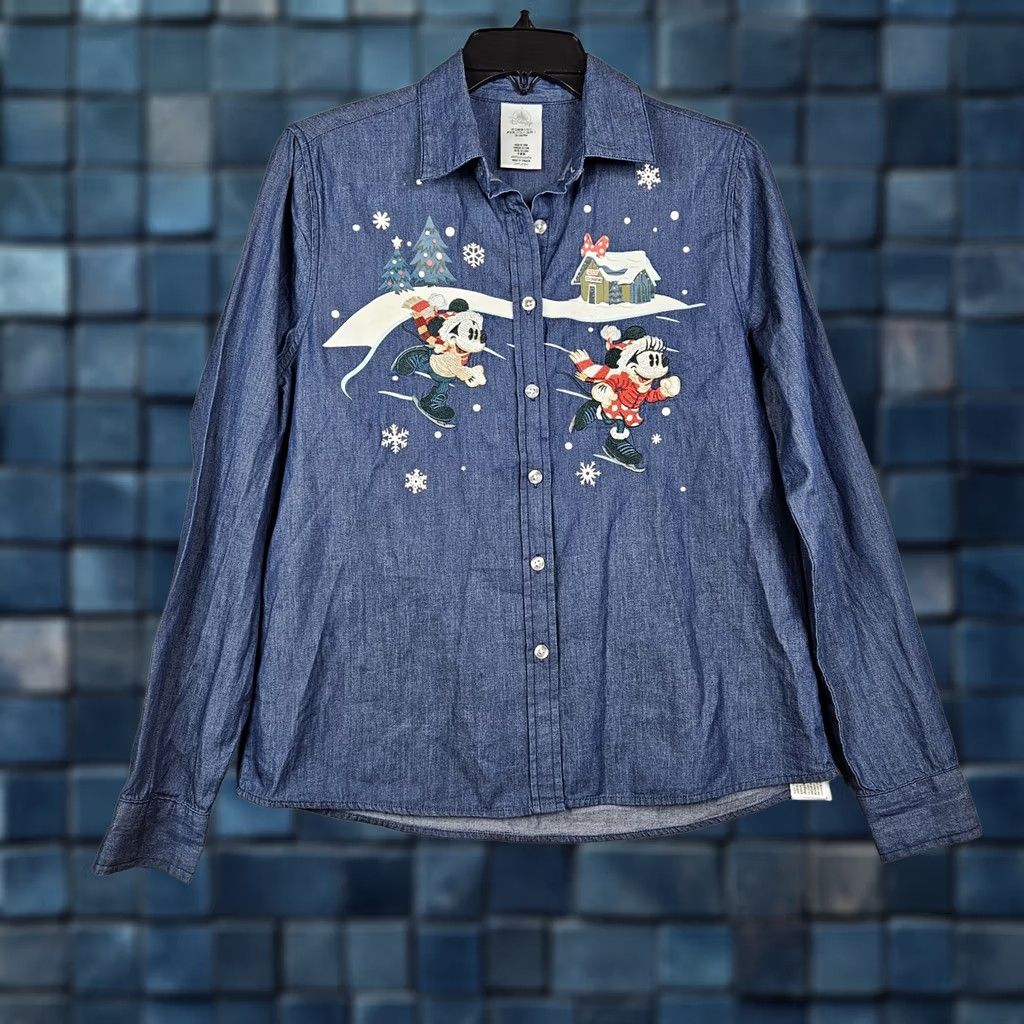 Disney Disney Women Blue Christmas Embroidered Minnie Mouse Shirt Sz S Size S / US 4 / IT 40 - 1 Thumbnail