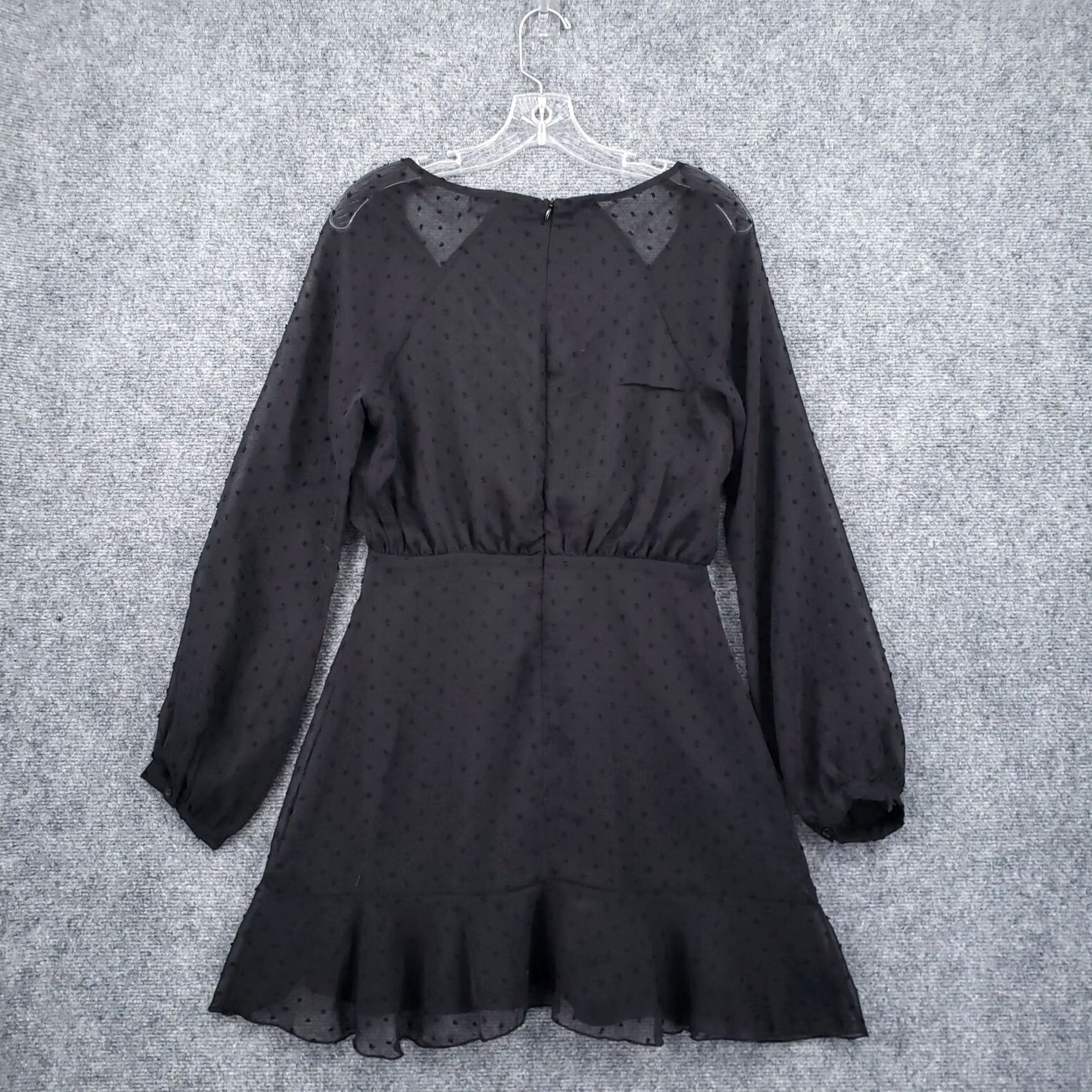 Missguided Missguided Dress Womens 6 Black Dobby Long Sleeve Sheer V Neck Skater Lined Size M / US 6-8 / IT 42-44 - 2 Thumbnail