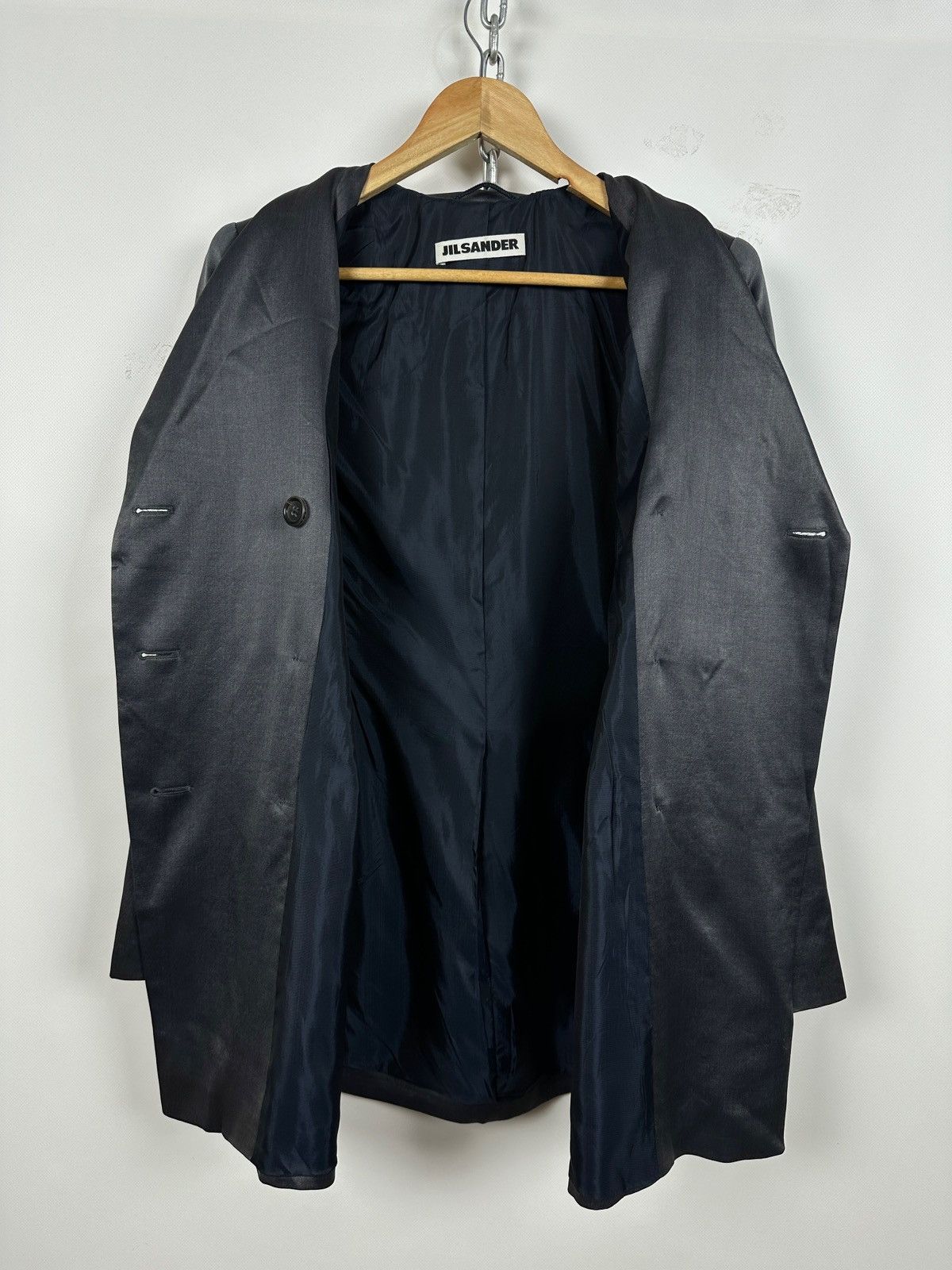 Jil Sander 90-00s Vintage Jil Sander Gray Silk Double Breasted Blazer Size XS / US 0-2 / IT 36-38 - 6 Thumbnail