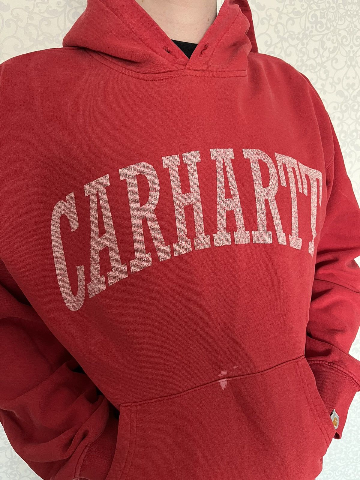 Carhartt × Vintage Vintage 90s Carhartt Men Distressed Red Logo Hoodie Size US L / EU 52-54 / 3 - 3 Thumbnail