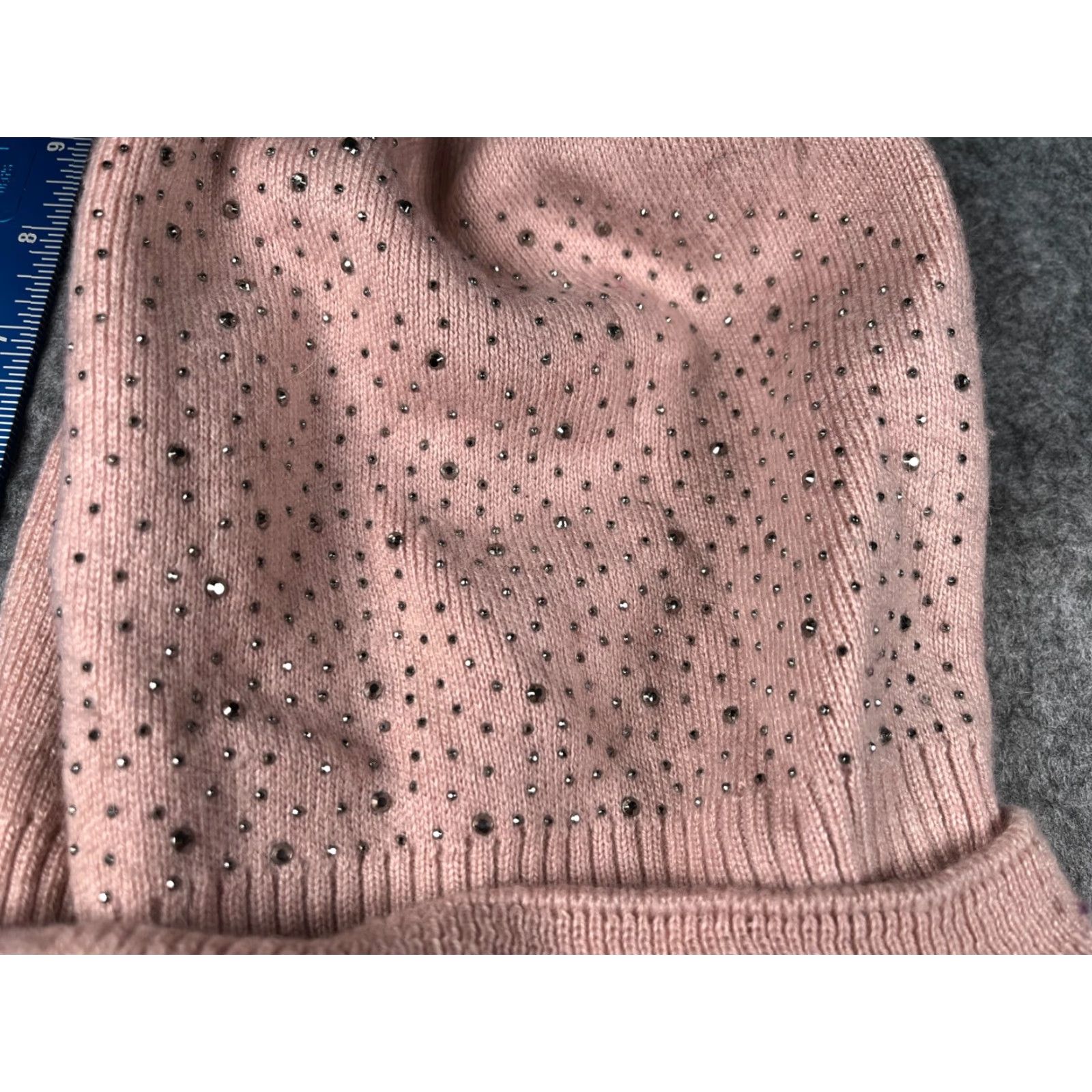 Pinko Beanie Toque Pink Knit 100% Acrylic Embellished Cuff Pom Hat Woman One Size Beanie Pink Rhinestone Logo Womens Size ONE SIZE - 2 Thumbnail