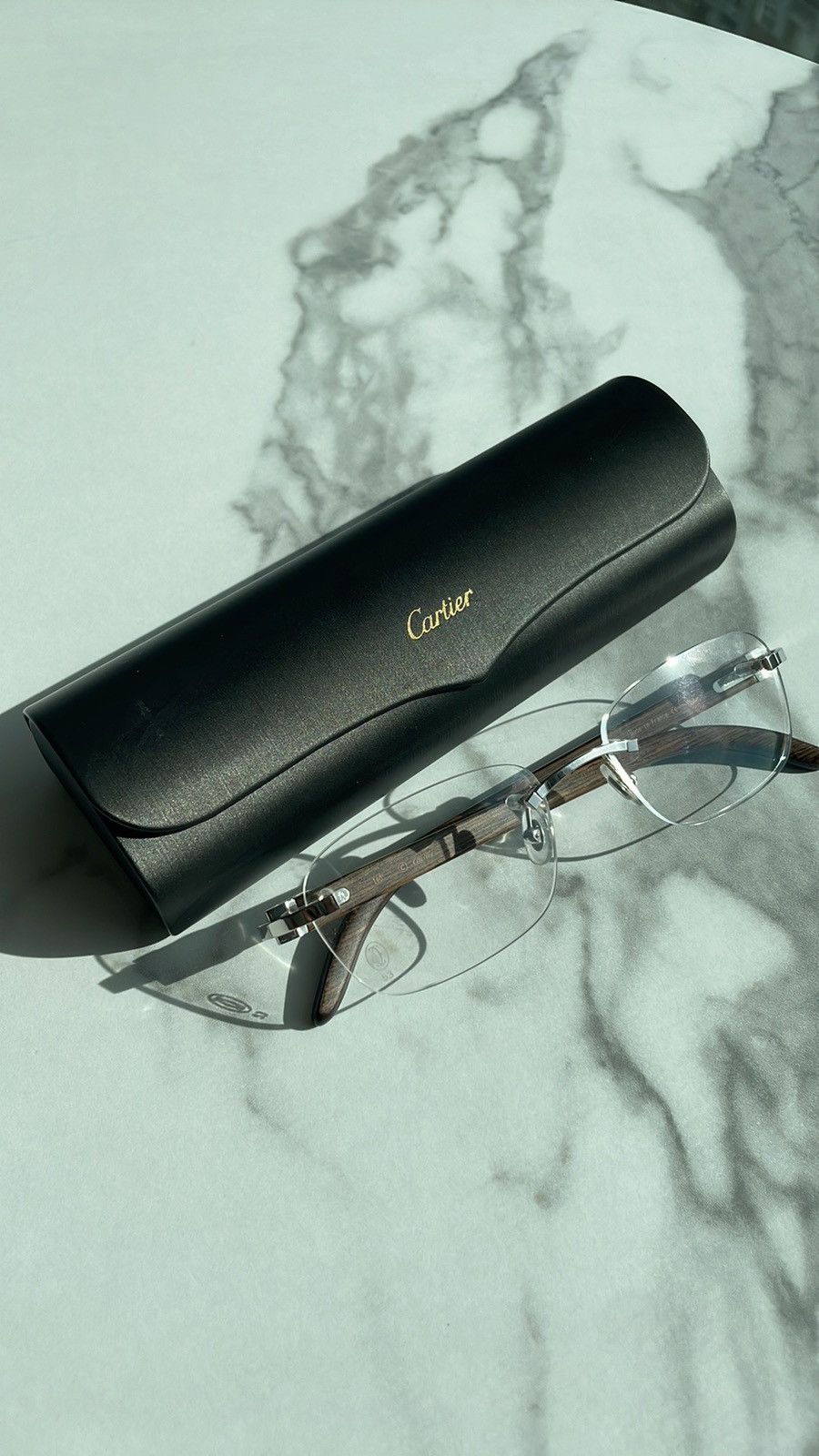 image of Cartier Wood Frame Glasses in Brown, Men's