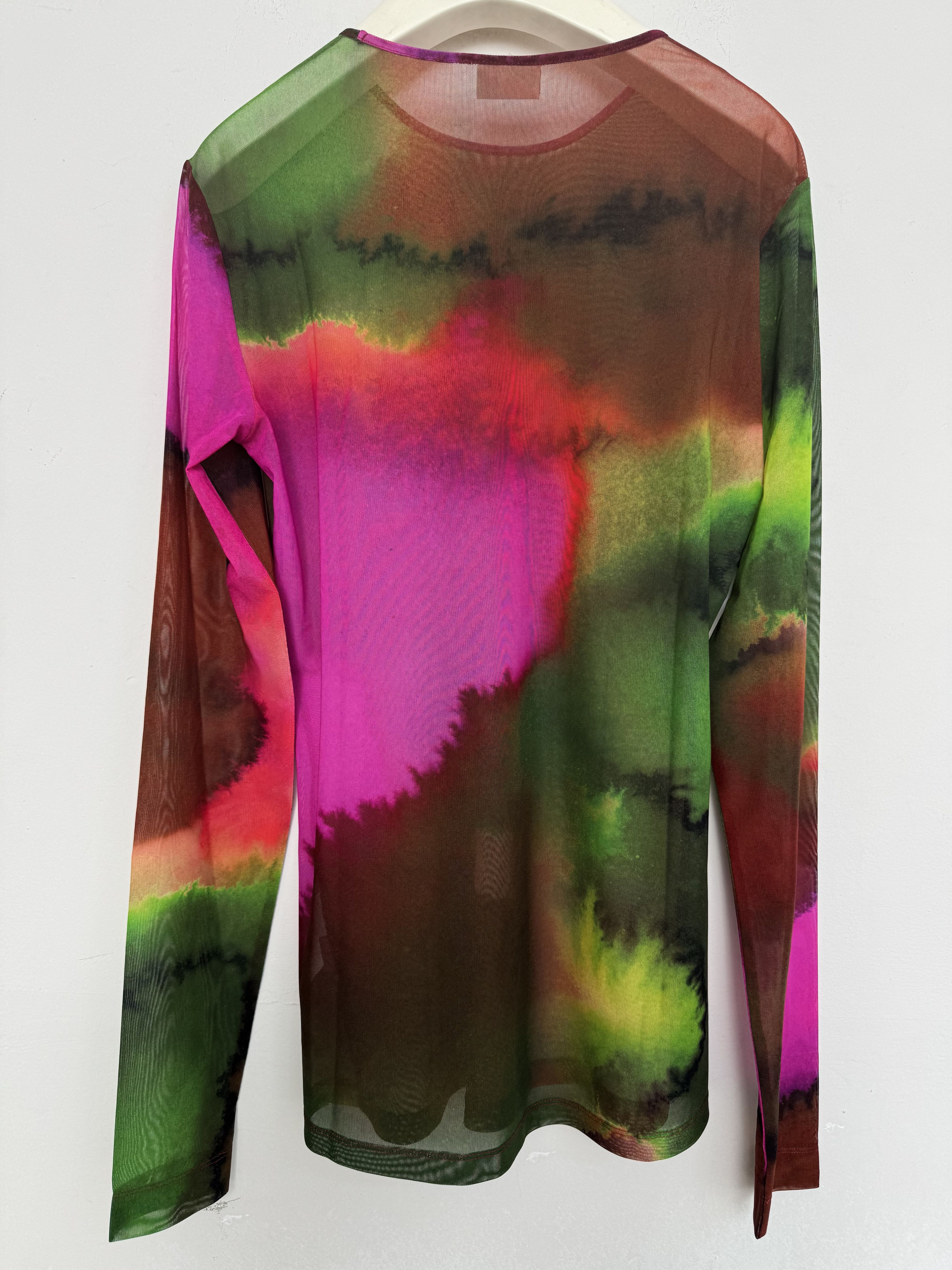 Dries Van Noten Watercolor Printed Mesh Long-Sleeve Top Size L / US 10 / IT 46 - 2 Thumbnail